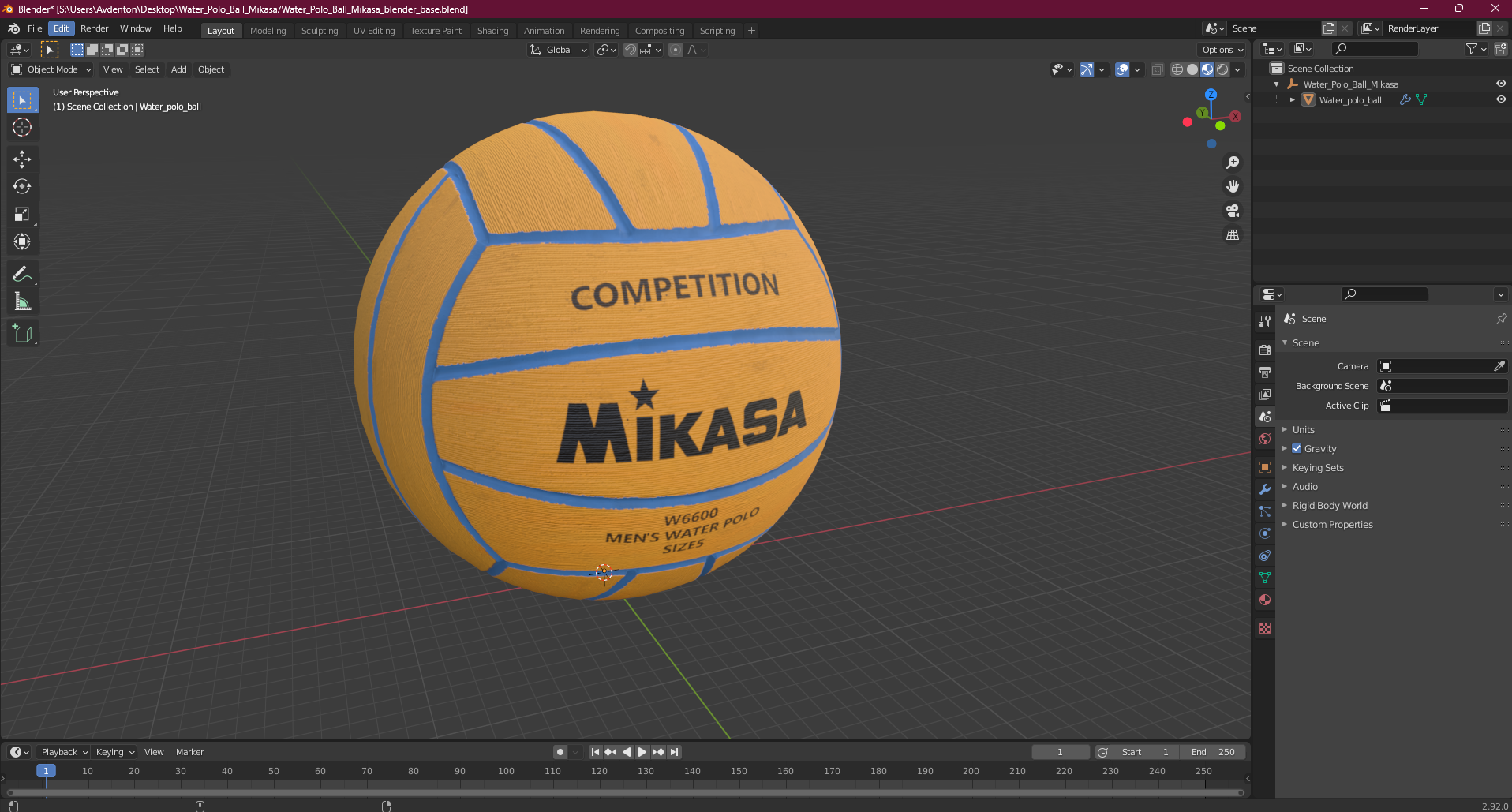 Water Polo Ball Mikasa 3D