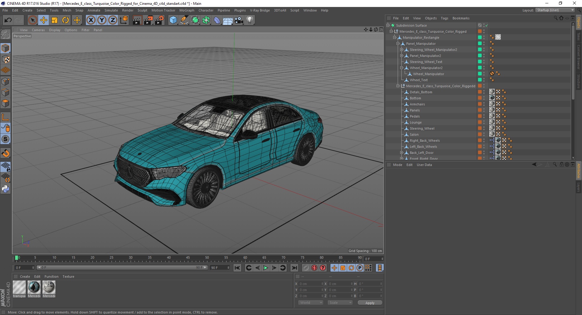 3D Mercedes E-class Turquoise Color Rigged for Cinema 4D model