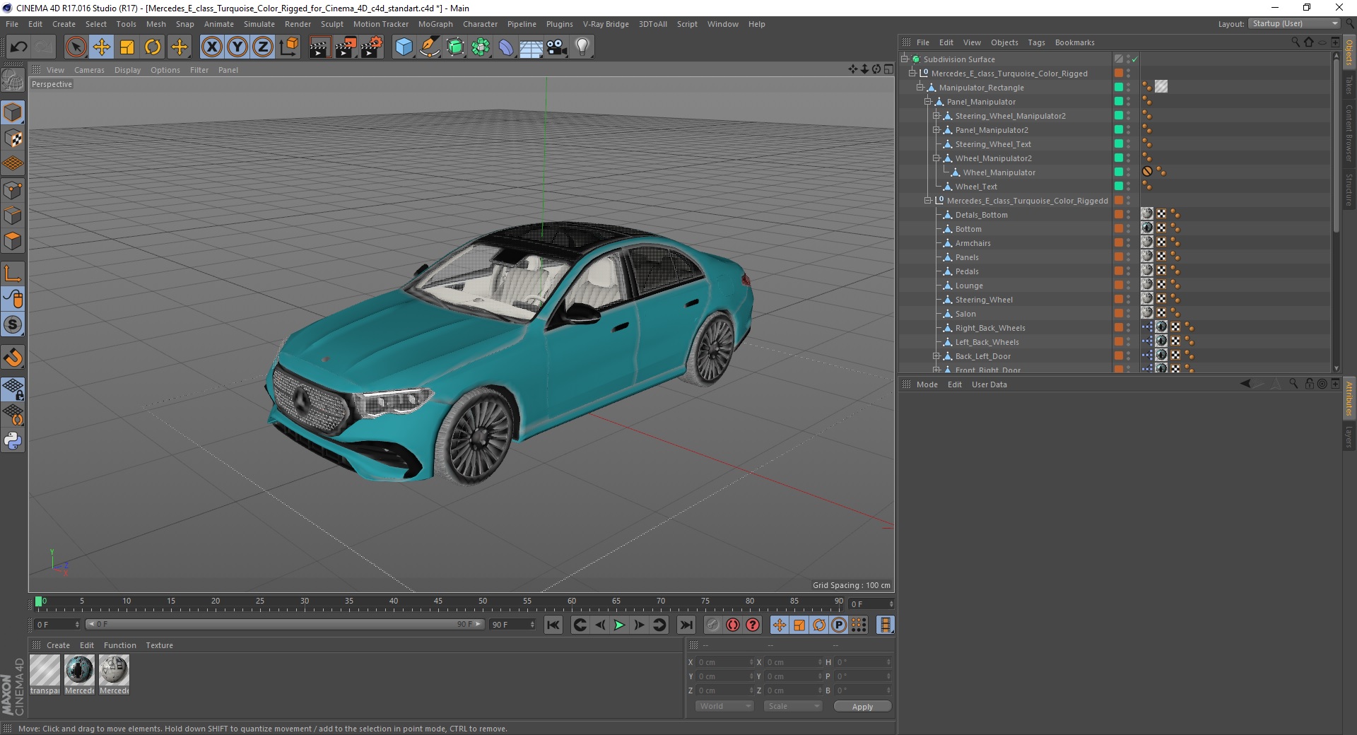 3D Mercedes E-class Turquoise Color Rigged for Cinema 4D model