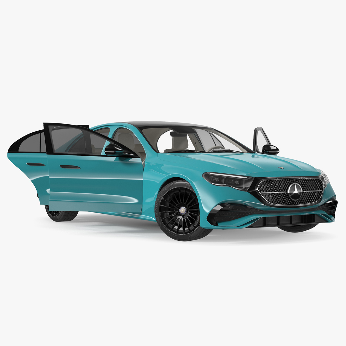 3D Mercedes E-class Turquoise Color Rigged for Cinema 4D model