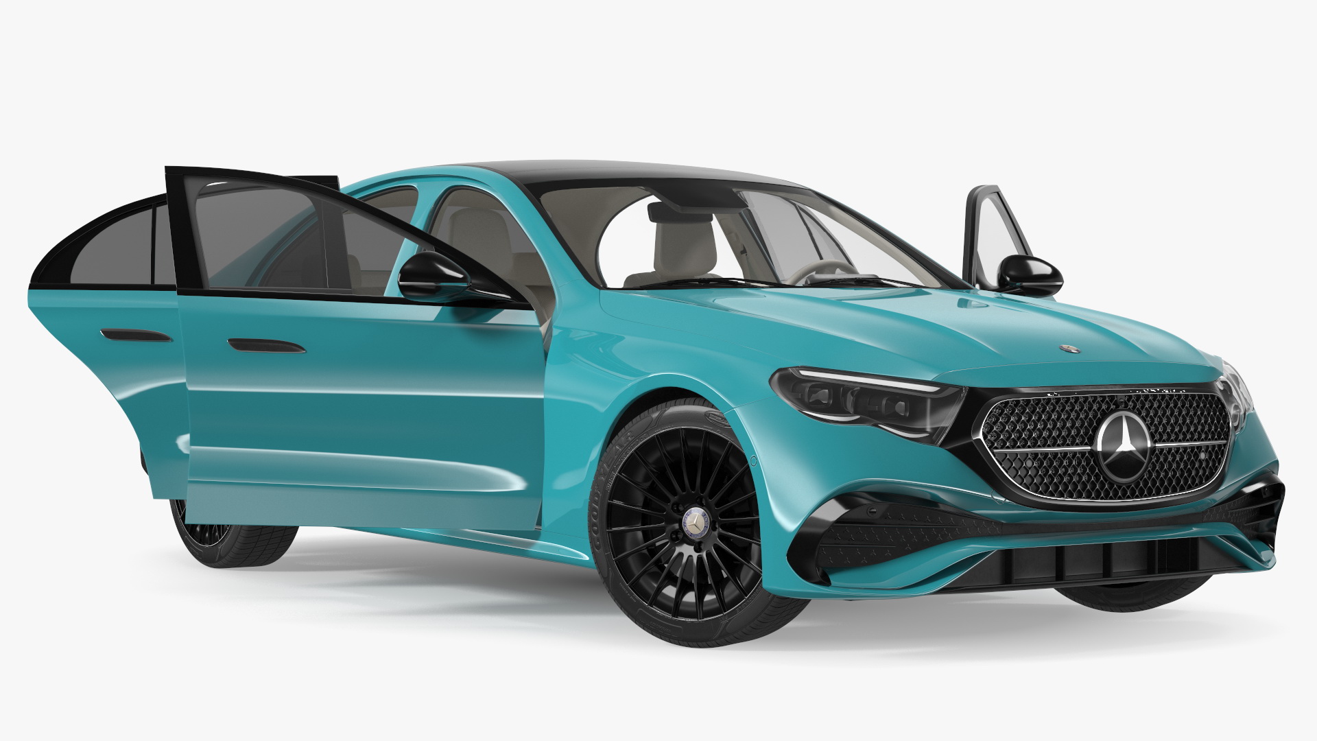 3D Mercedes E-class Turquoise Color Rigged for Cinema 4D model