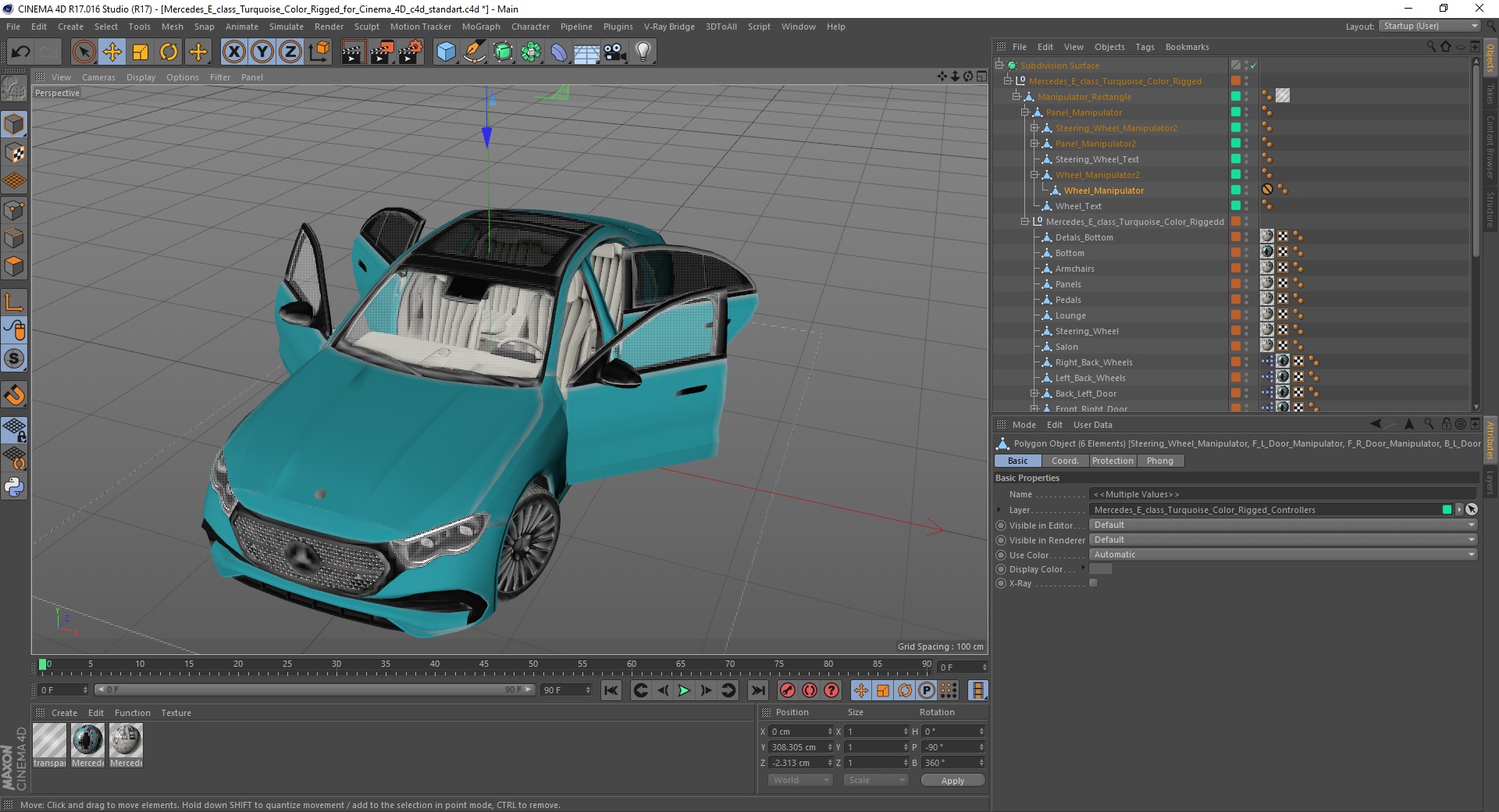 3D Mercedes E-class Turquoise Color Rigged for Cinema 4D model