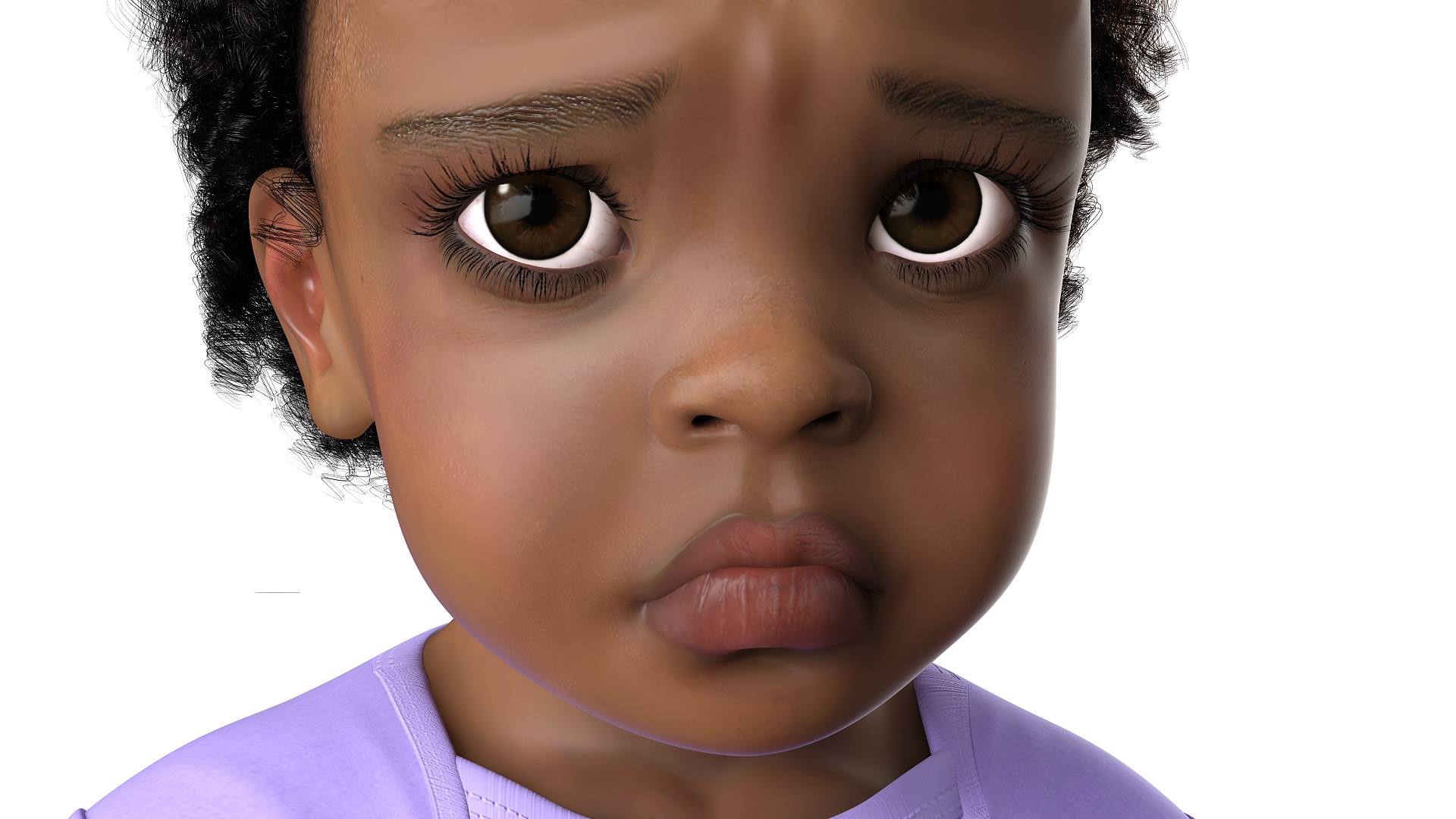 Black Toddler Girl Light Skin in Bodysuit Standing Fur 3D model