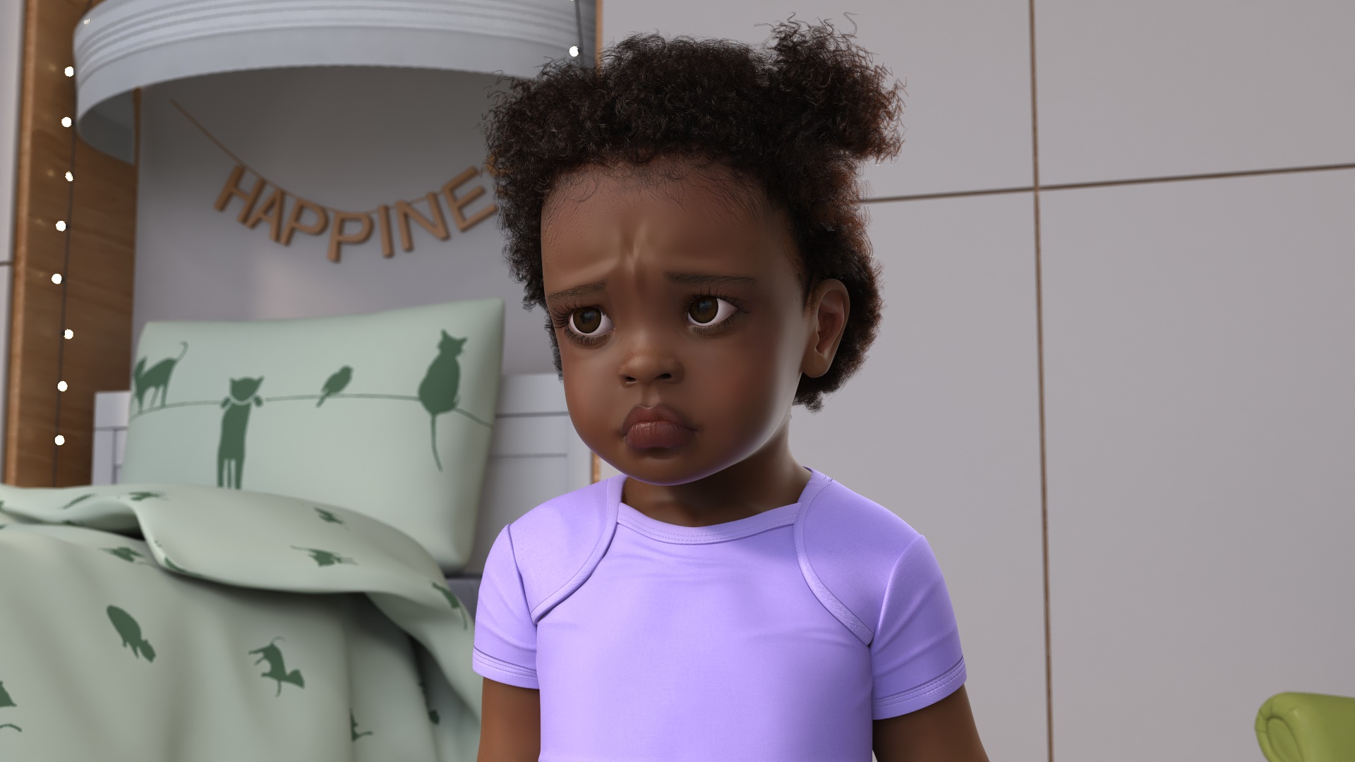 Black Toddler Girl Light Skin in Bodysuit Standing Fur 3D model