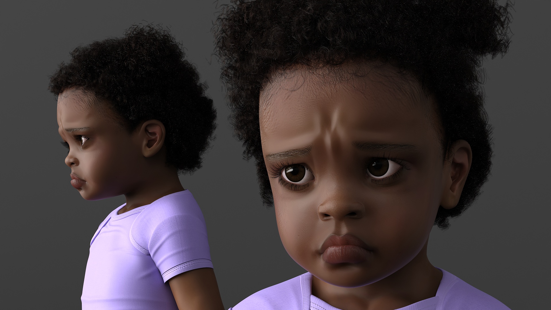 Black Toddler Girl Light Skin in Bodysuit Standing Fur 3D model