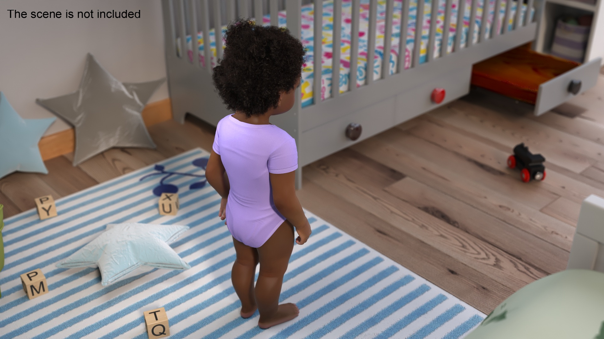Black Toddler Girl Light Skin in Bodysuit Standing Fur 3D model
