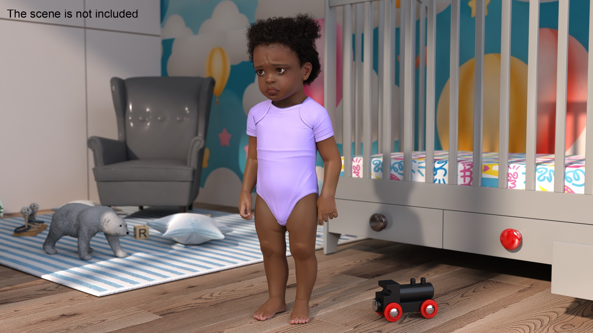 Black Toddler Girl Light Skin in Bodysuit Standing Fur 3D model