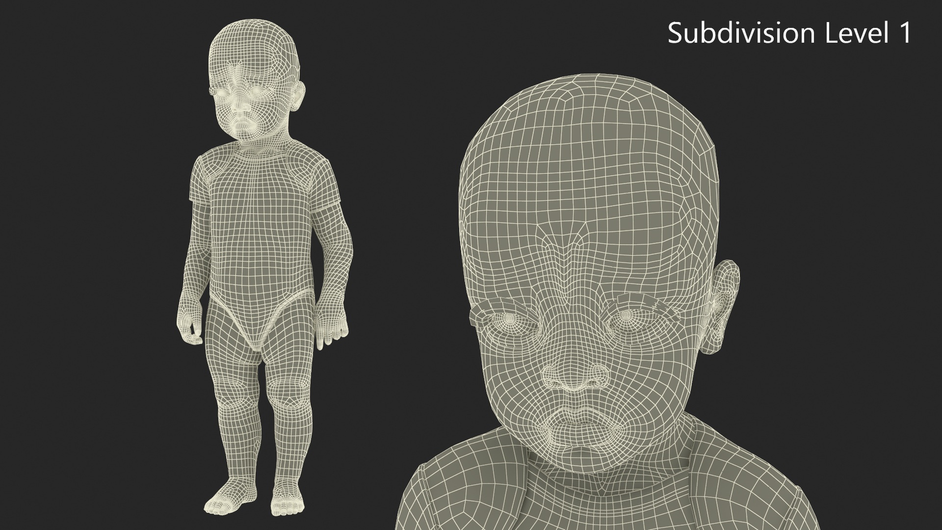 Black Toddler Girl Light Skin in Bodysuit Standing Fur 3D model