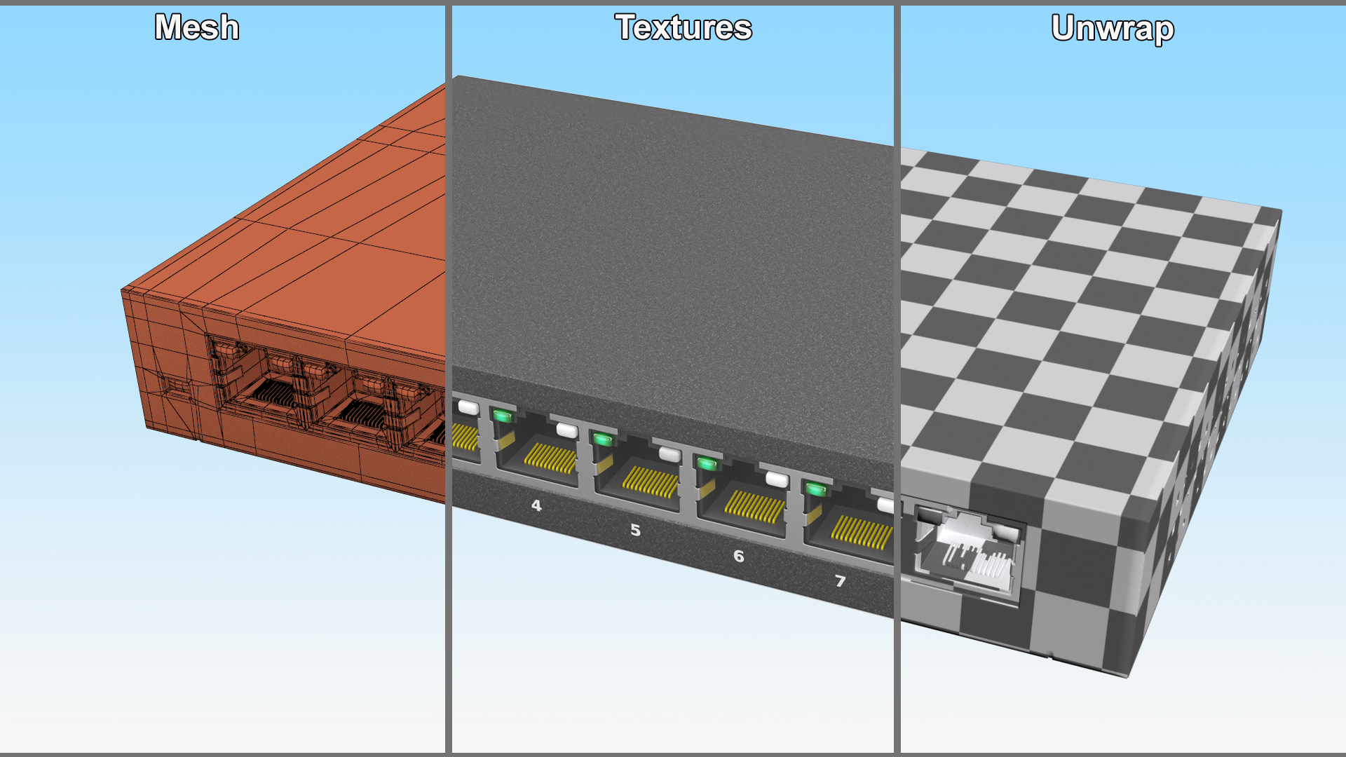 Gigabit Network Switch 8 Port Grey 3D model