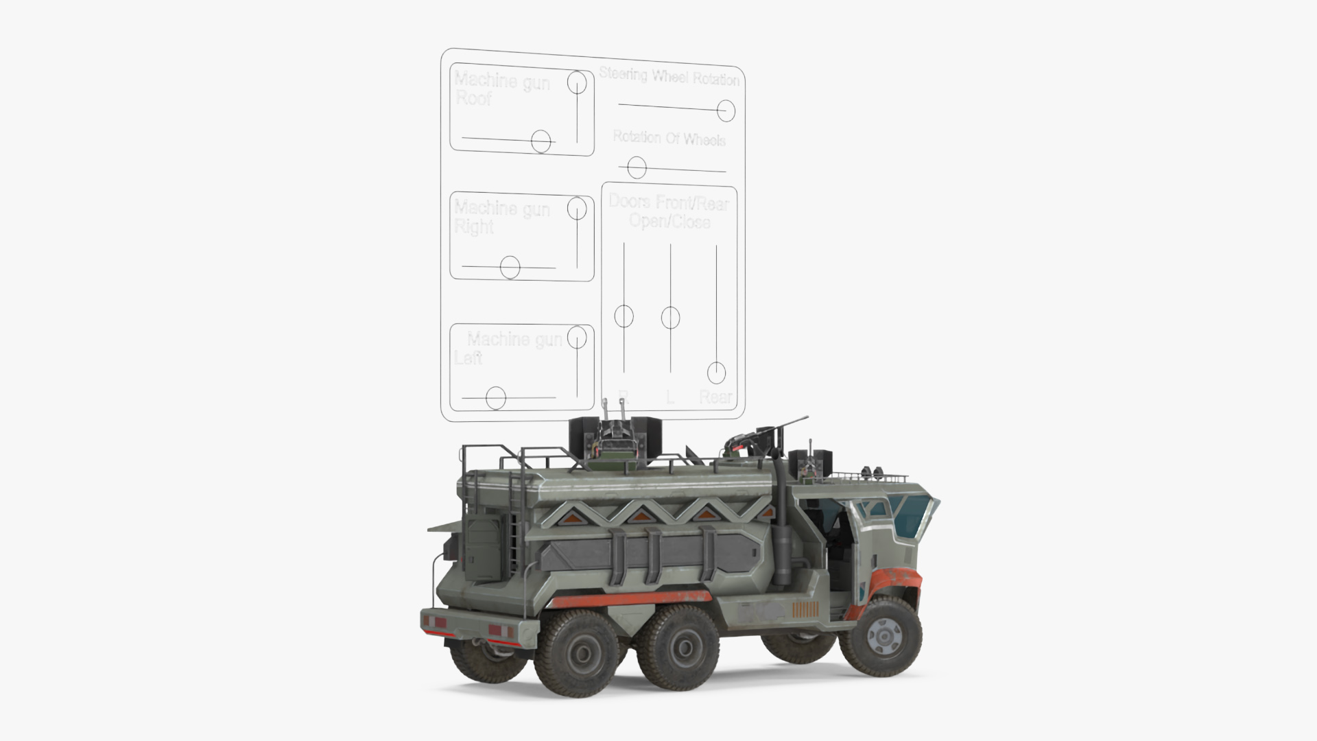 3D Sci-Fi Military Truck Rigged model