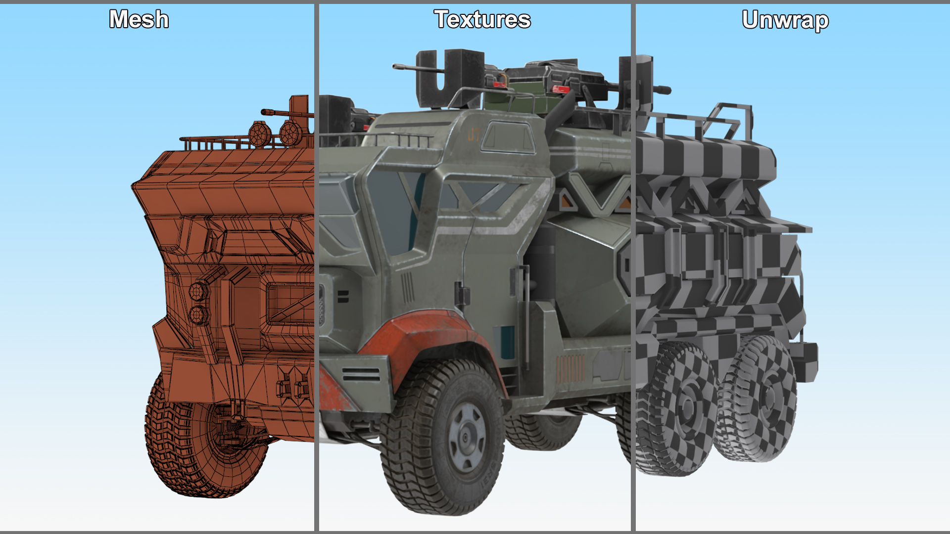 3D Sci-Fi Military Truck Rigged model