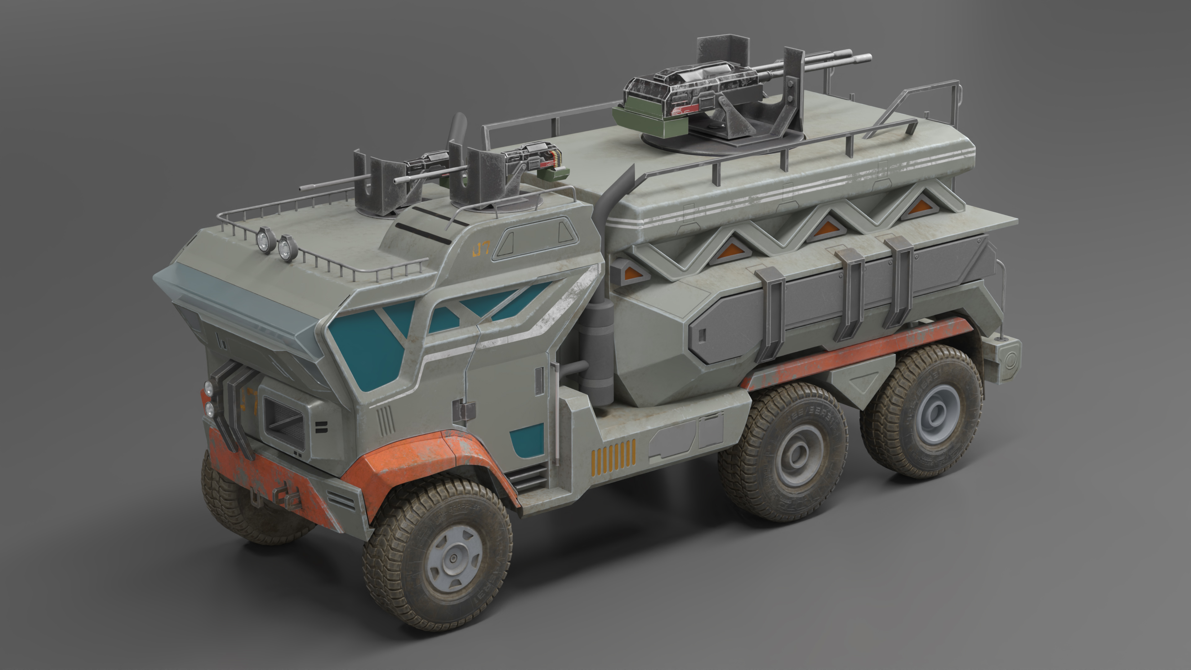 3D Sci-Fi Military Truck Rigged model
