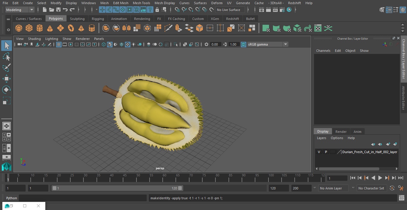 Durian Fresh Cut in Half 3D model