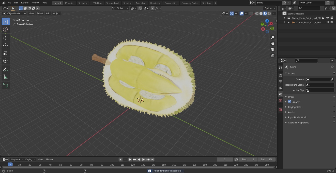 Durian Fresh Cut in Half 3D model