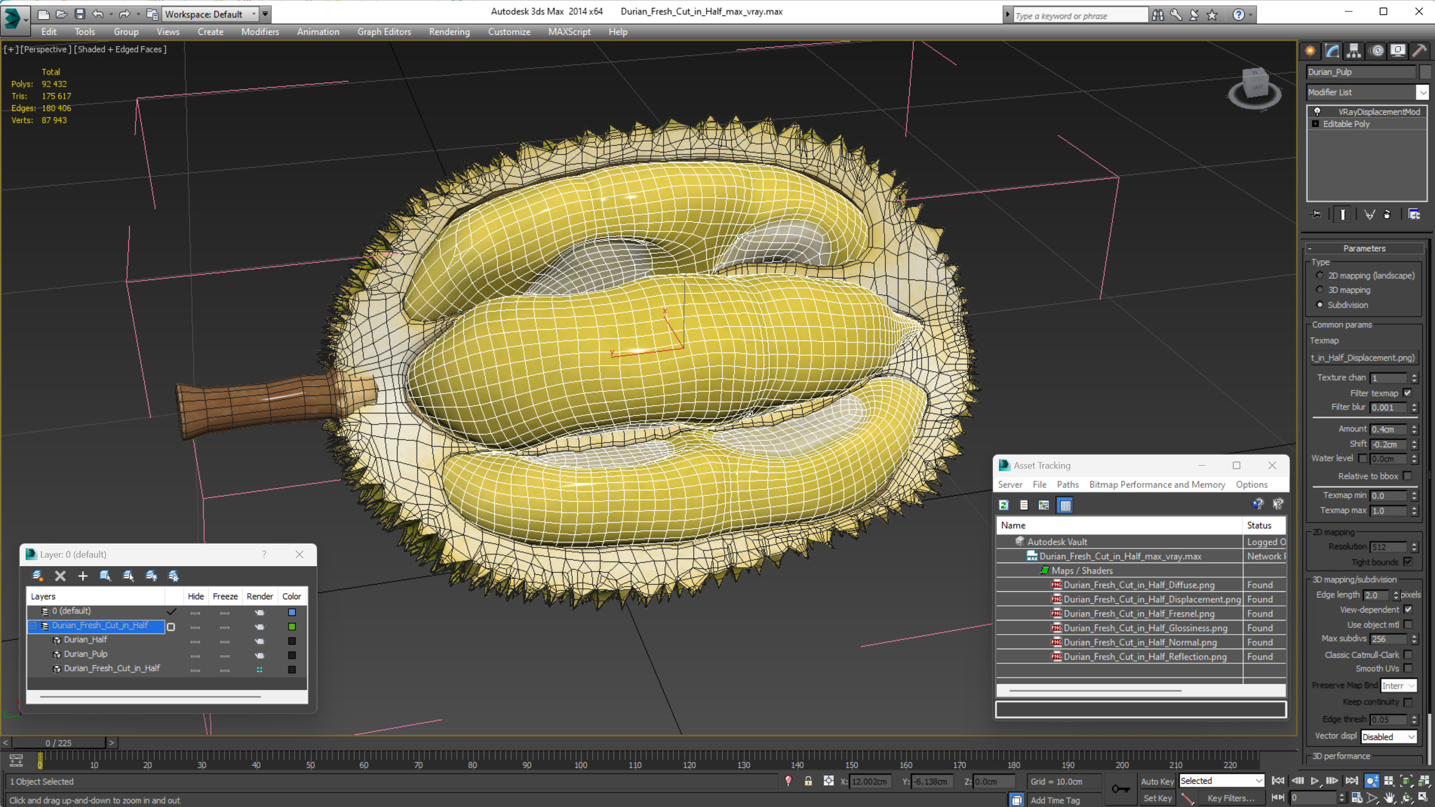 Durian Fresh Cut in Half 3D model