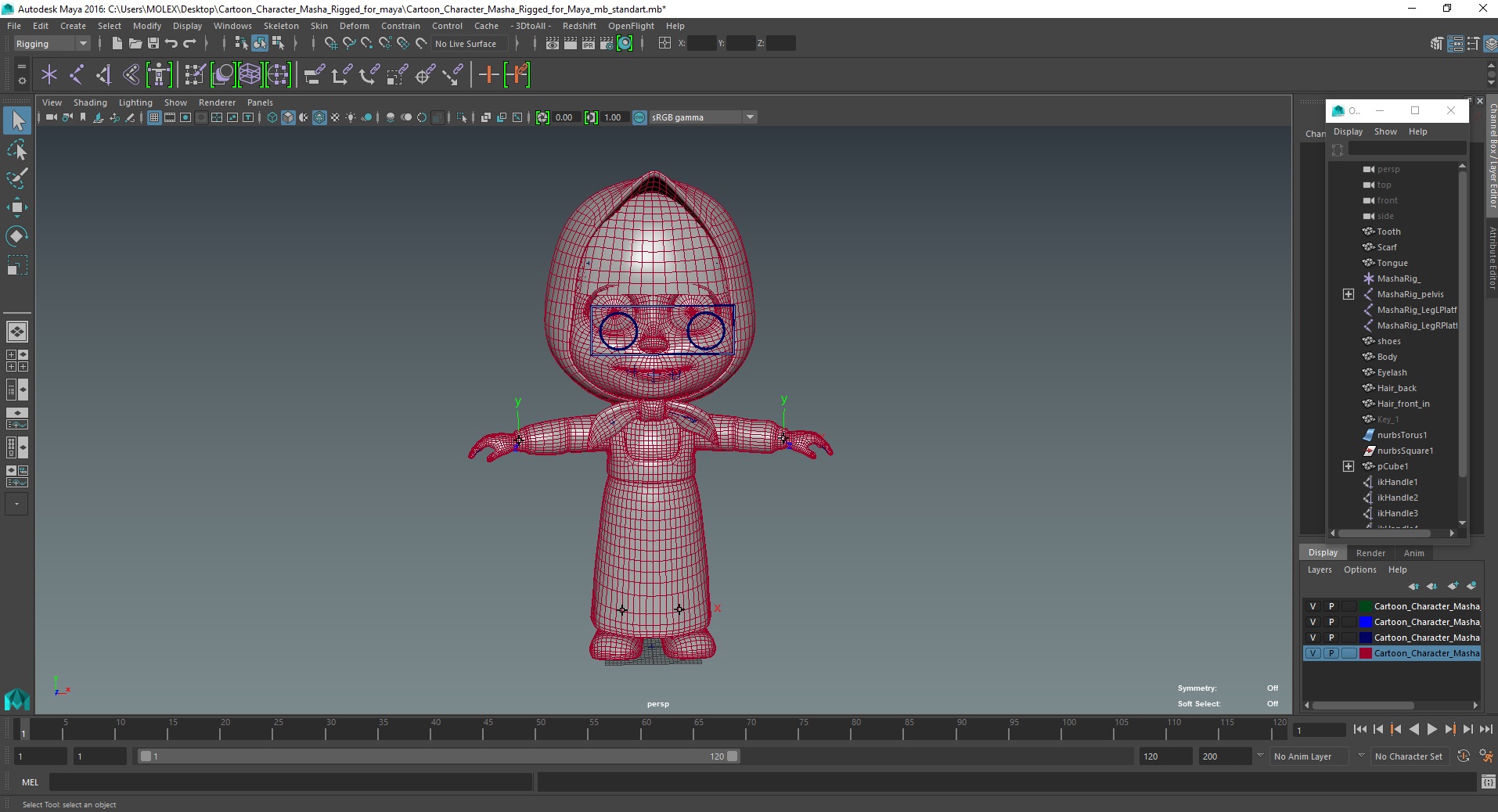 Cartoon Character Masha Rigged for Maya 3D model