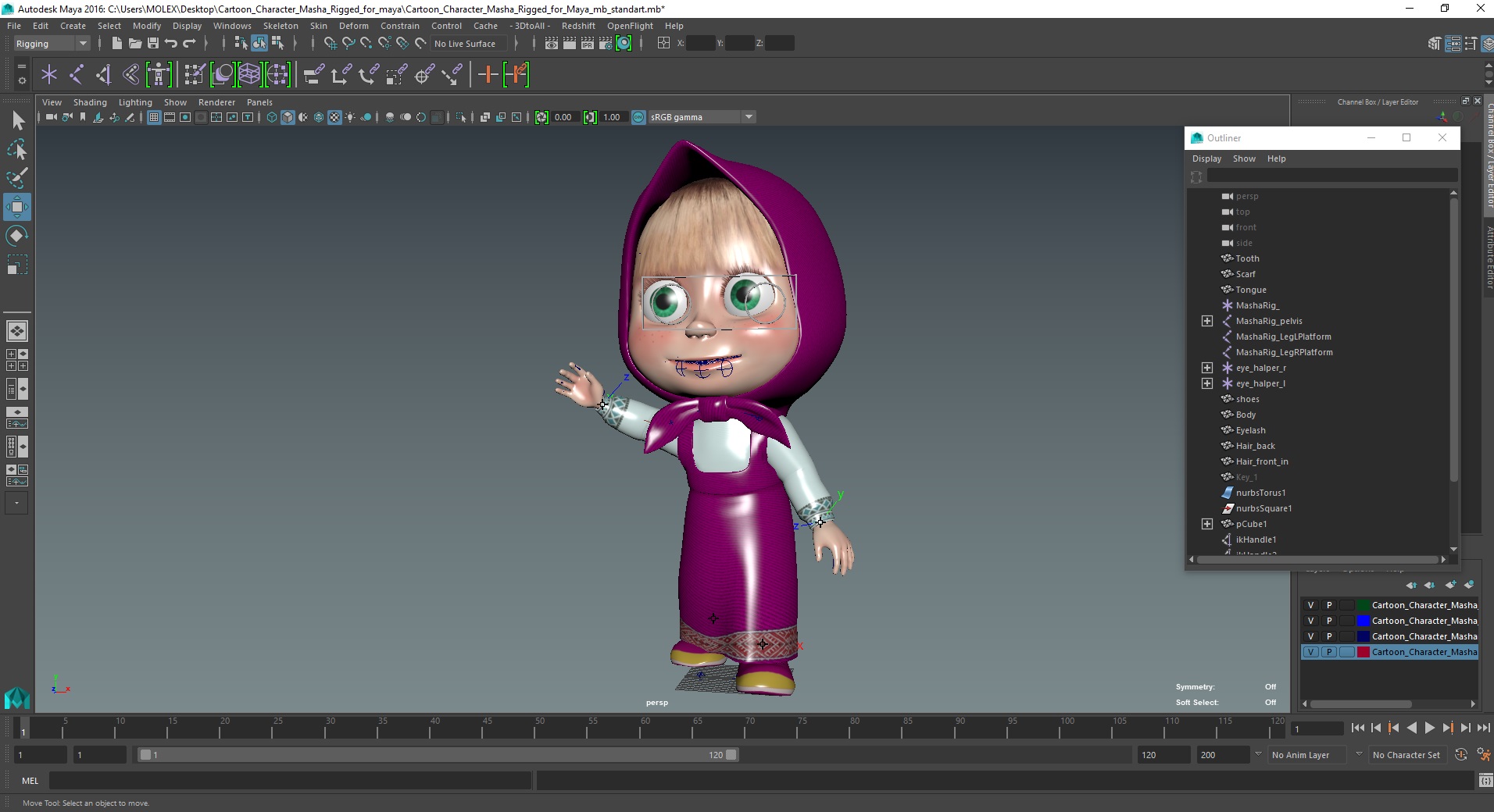 Cartoon Character Masha Rigged for Maya 3D model