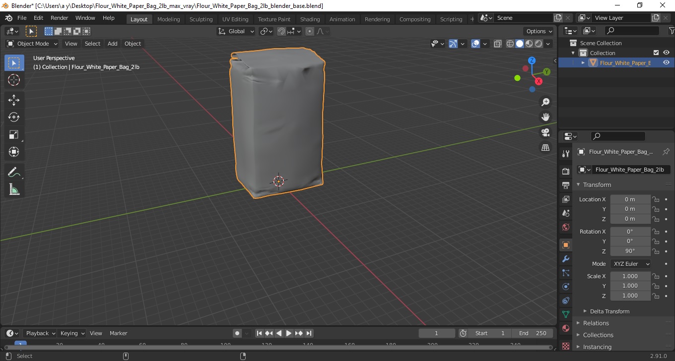 3D model Flour White Paper Bag 2lb