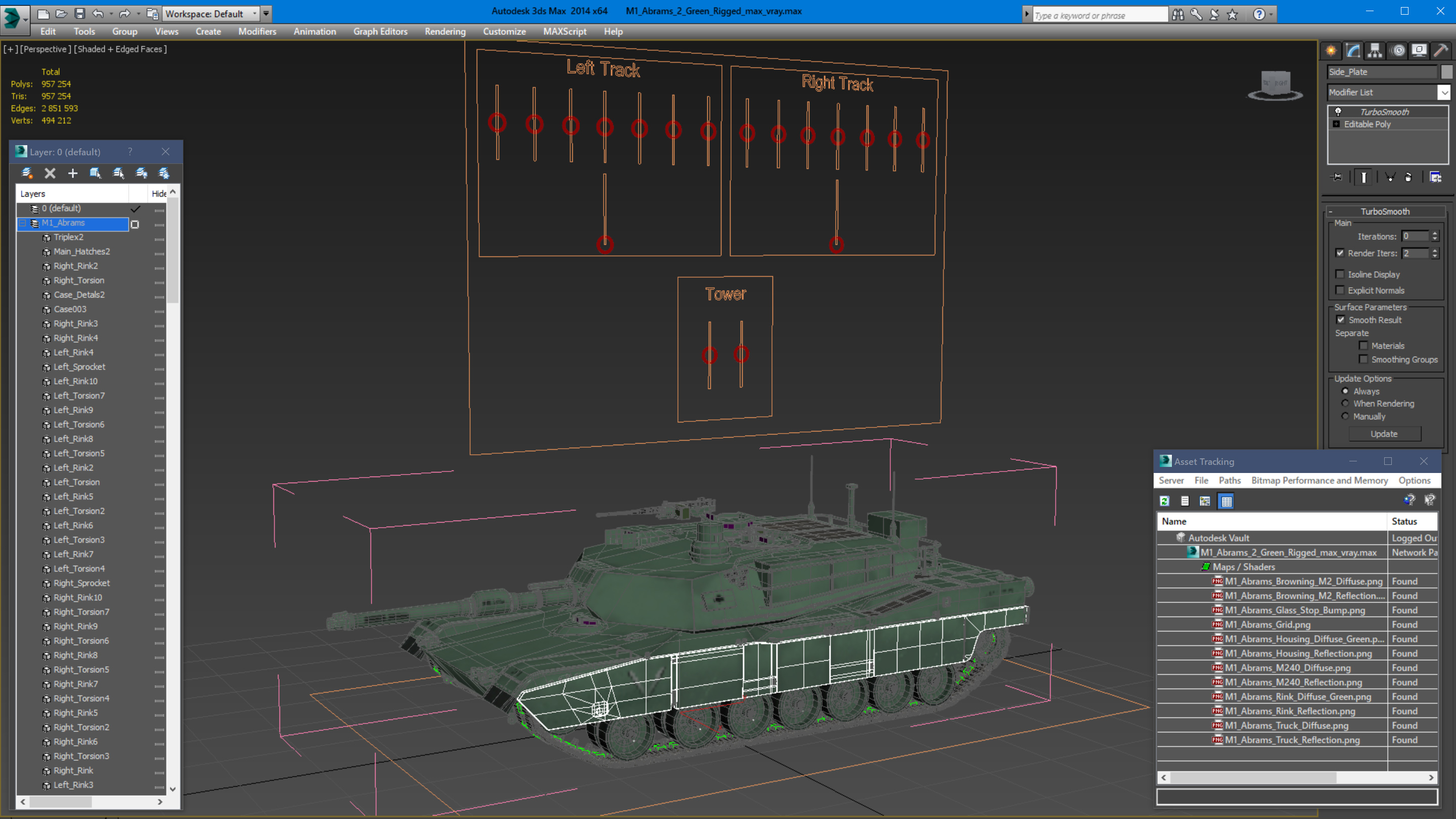 M1 Abrams 2 Green Rigged 3D model