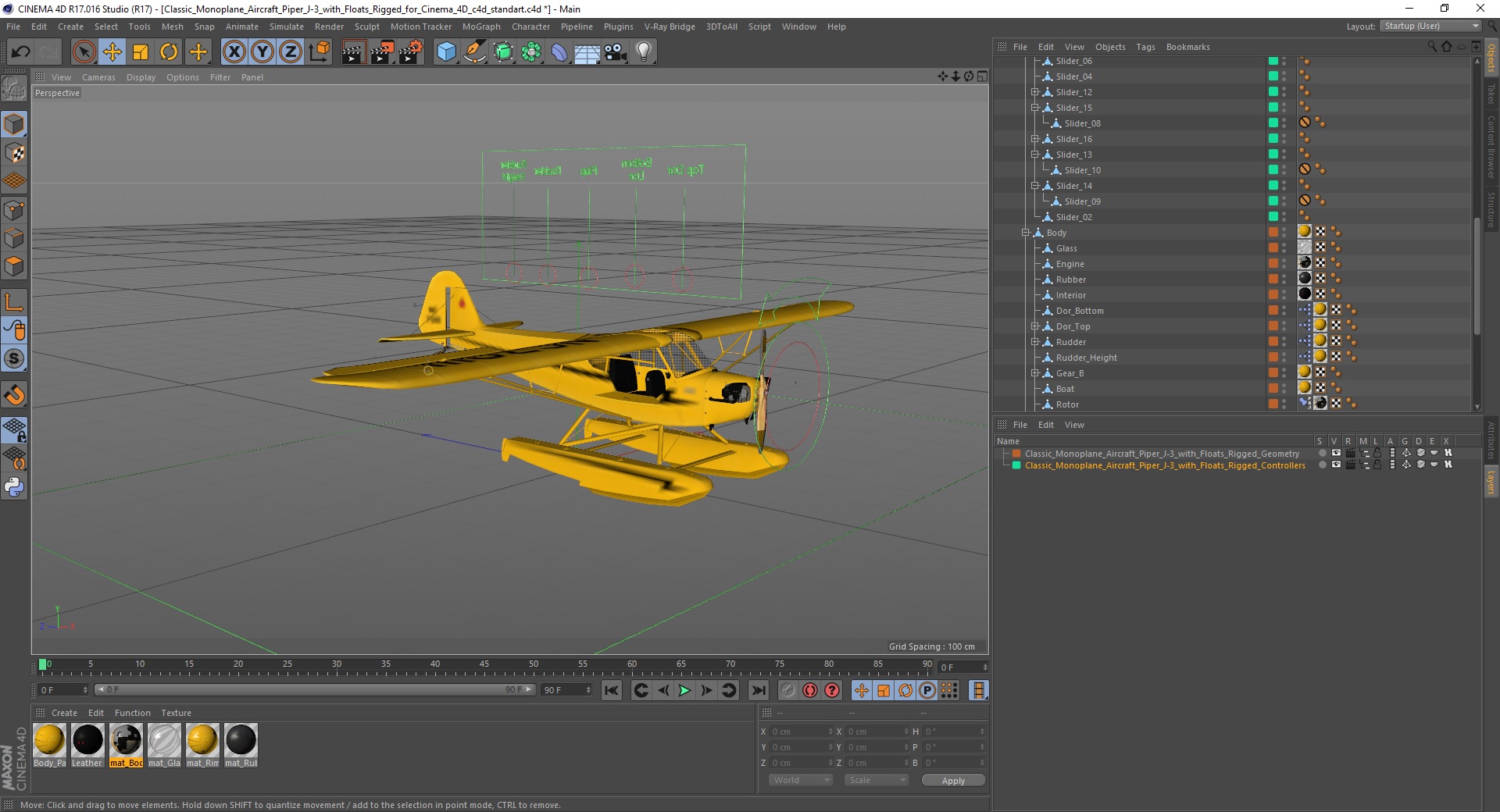 Classic Monoplane Aircraft Piper J-3 with Floats Rigged for Cinema 4D 3D model