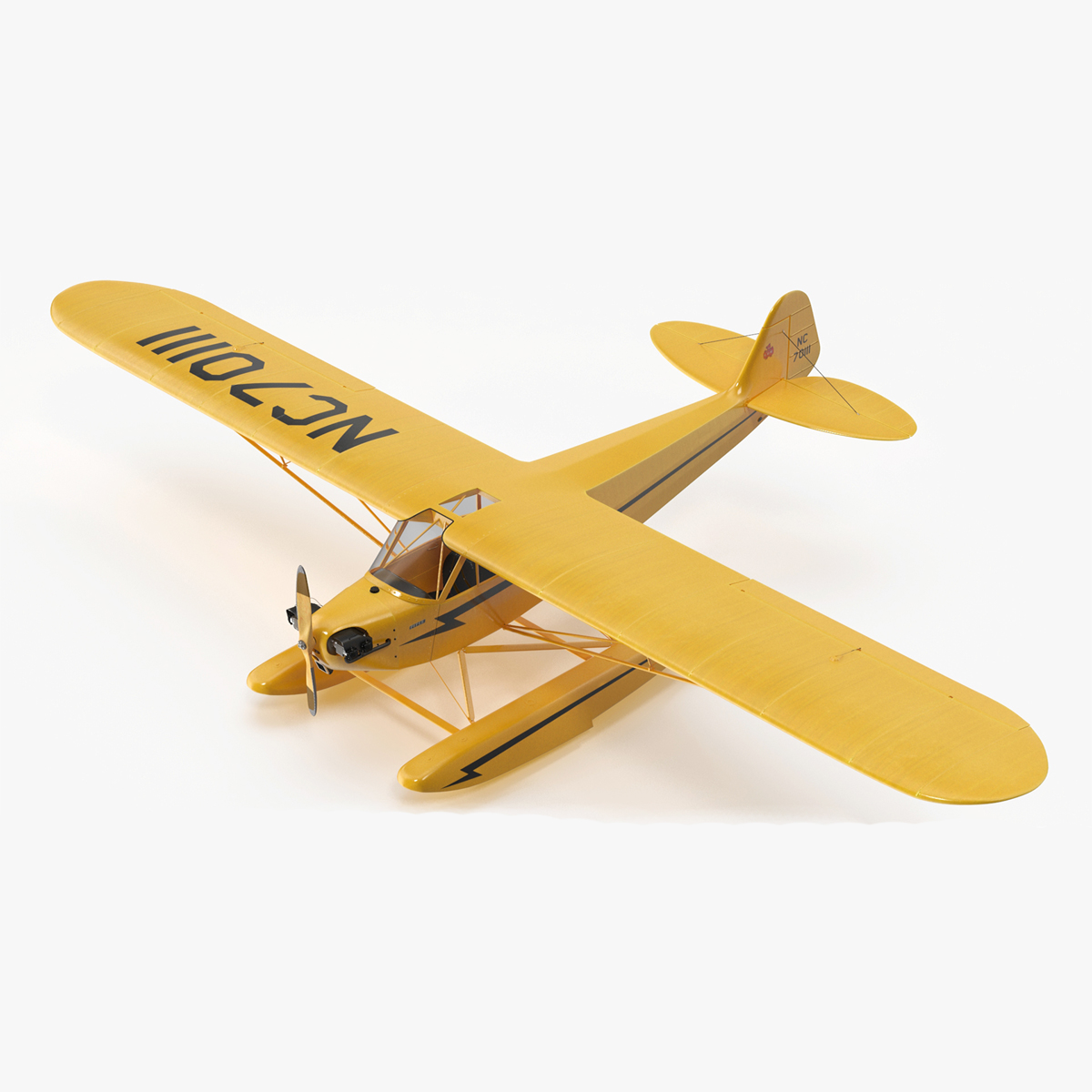 Classic Monoplane Aircraft Piper J-3 with Floats Rigged for Cinema 4D 3D model