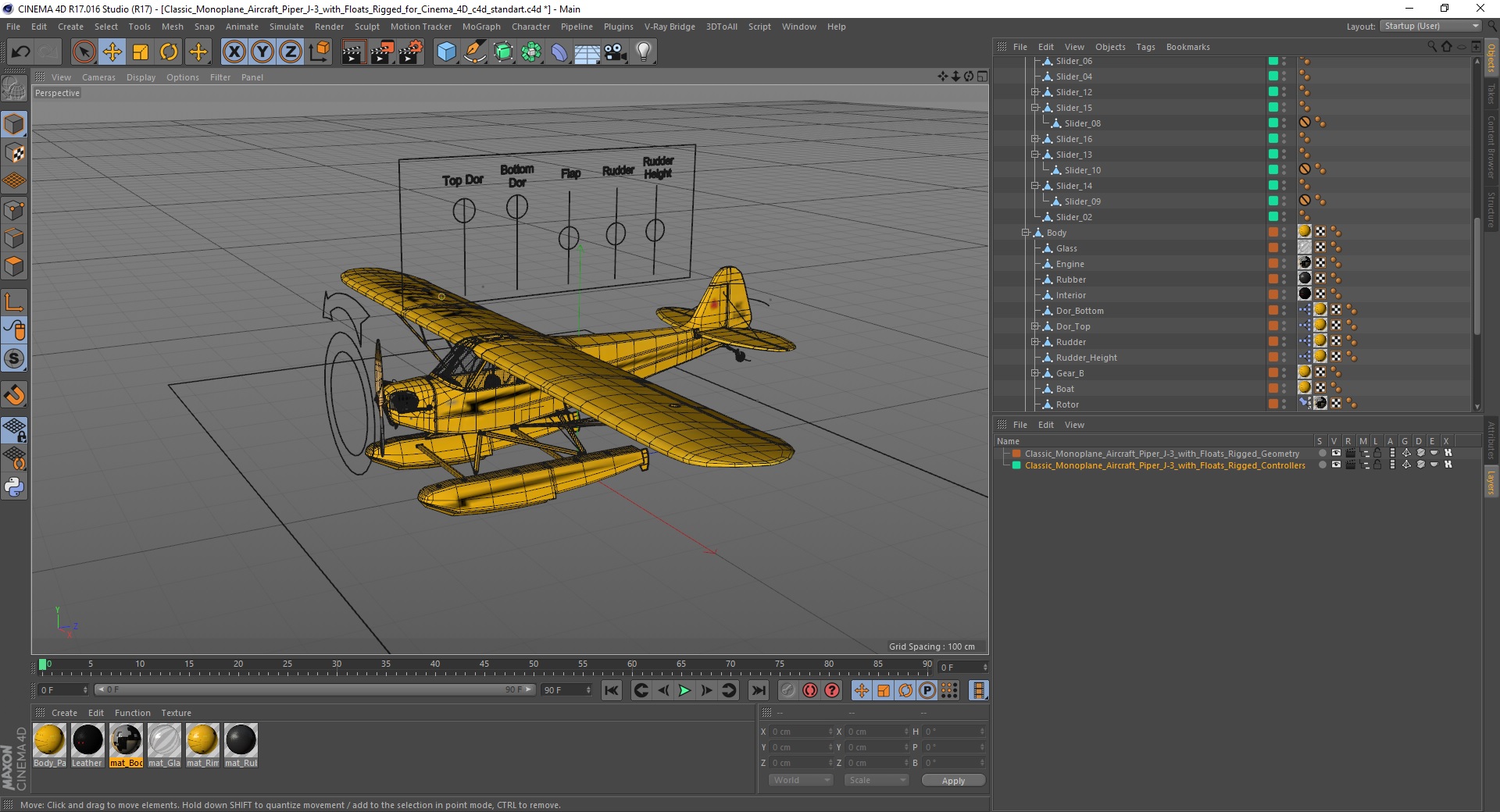 Classic Monoplane Aircraft Piper J-3 with Floats Rigged for Cinema 4D 3D model