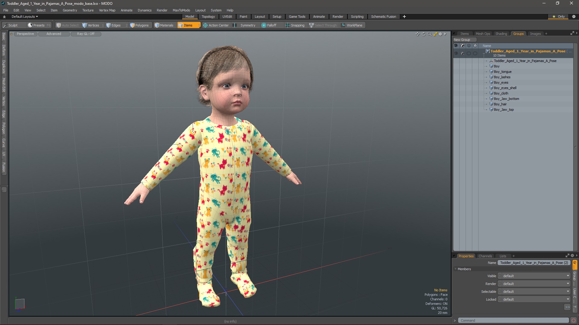 Toddler Aged 1 Year in Pajamas A-Pose 3D