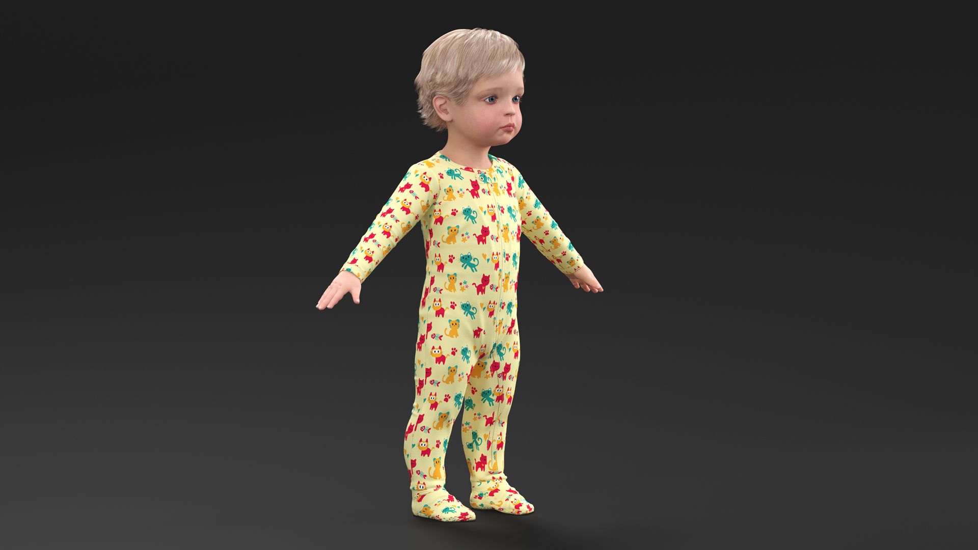 Toddler Aged 1 Year in Pajamas A-Pose 3D