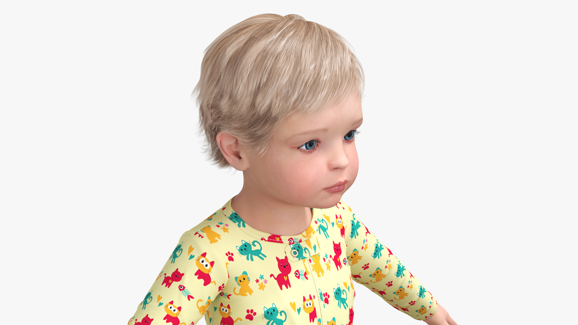 Toddler Aged 1 Year in Pajamas A-Pose 3D