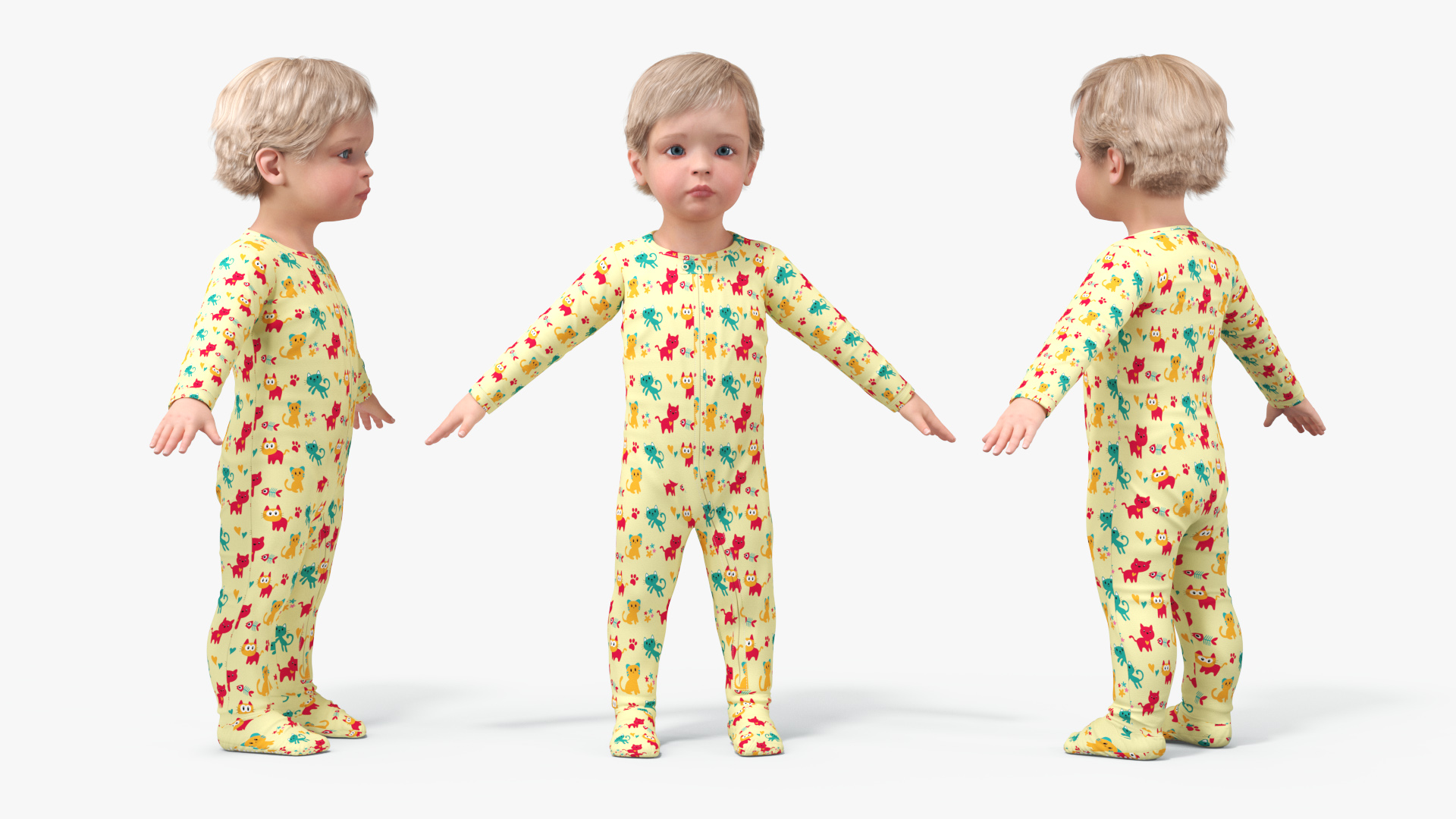 Toddler Aged 1 Year in Pajamas A-Pose 3D
