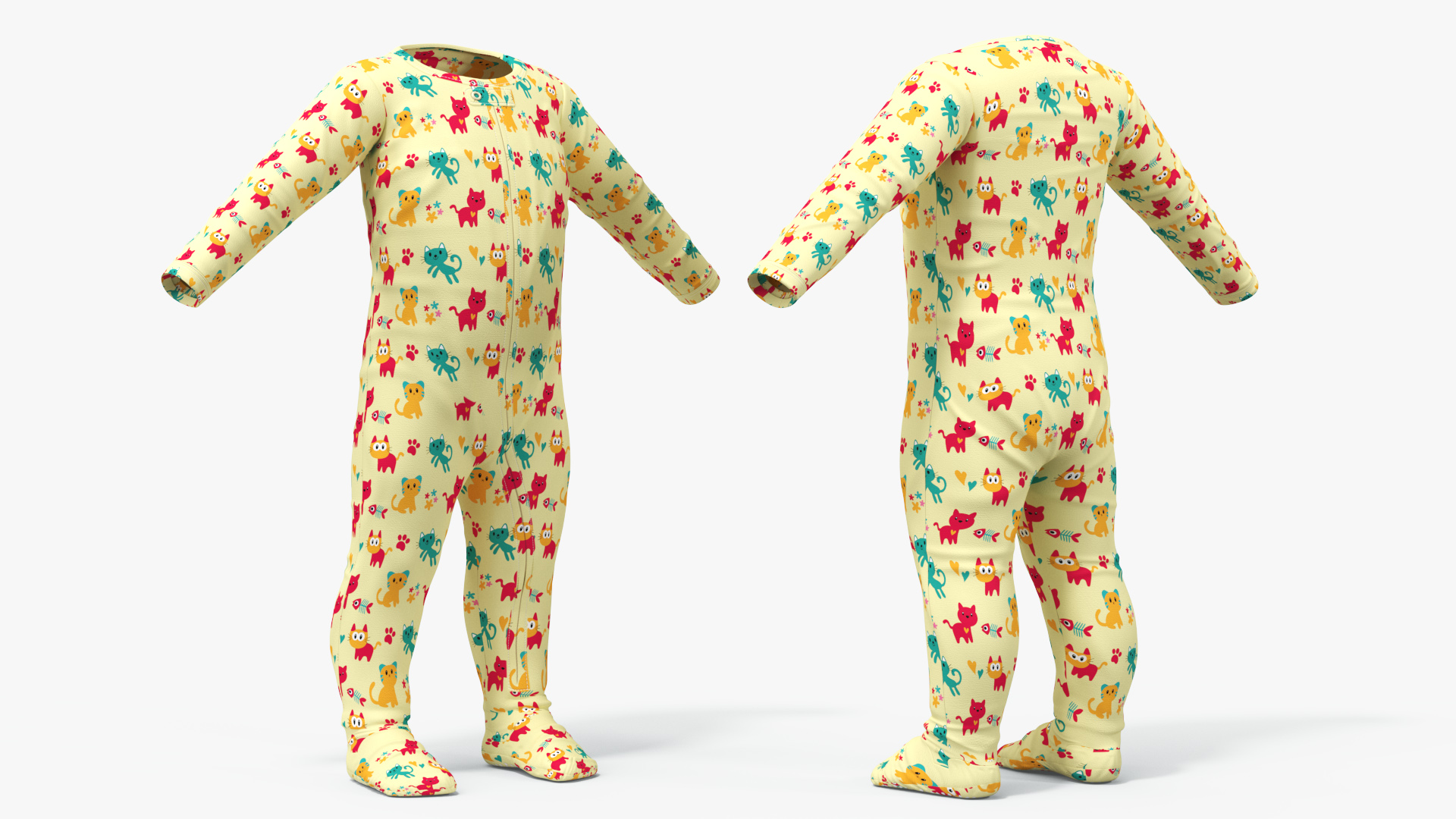 Toddler Aged 1 Year in Pajamas A-Pose 3D