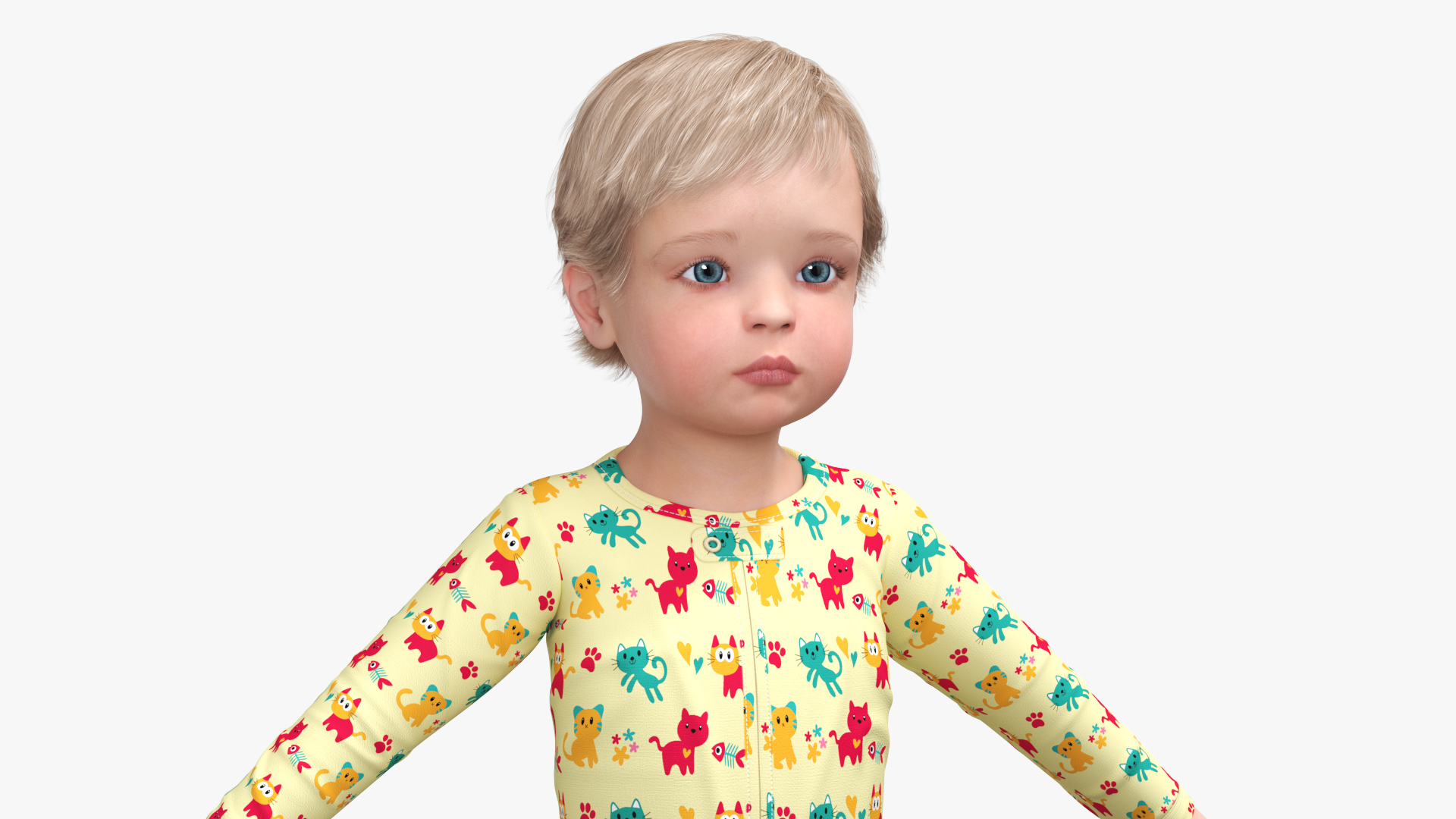 Toddler Aged 1 Year in Pajamas A-Pose 3D