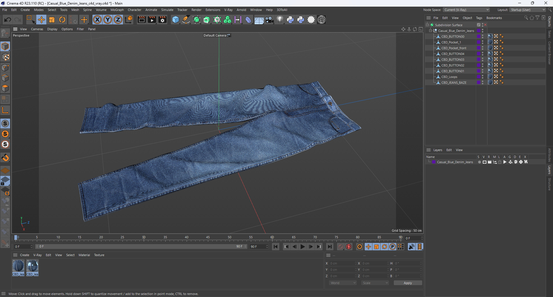 3D Casual Blue Denim Jeans model