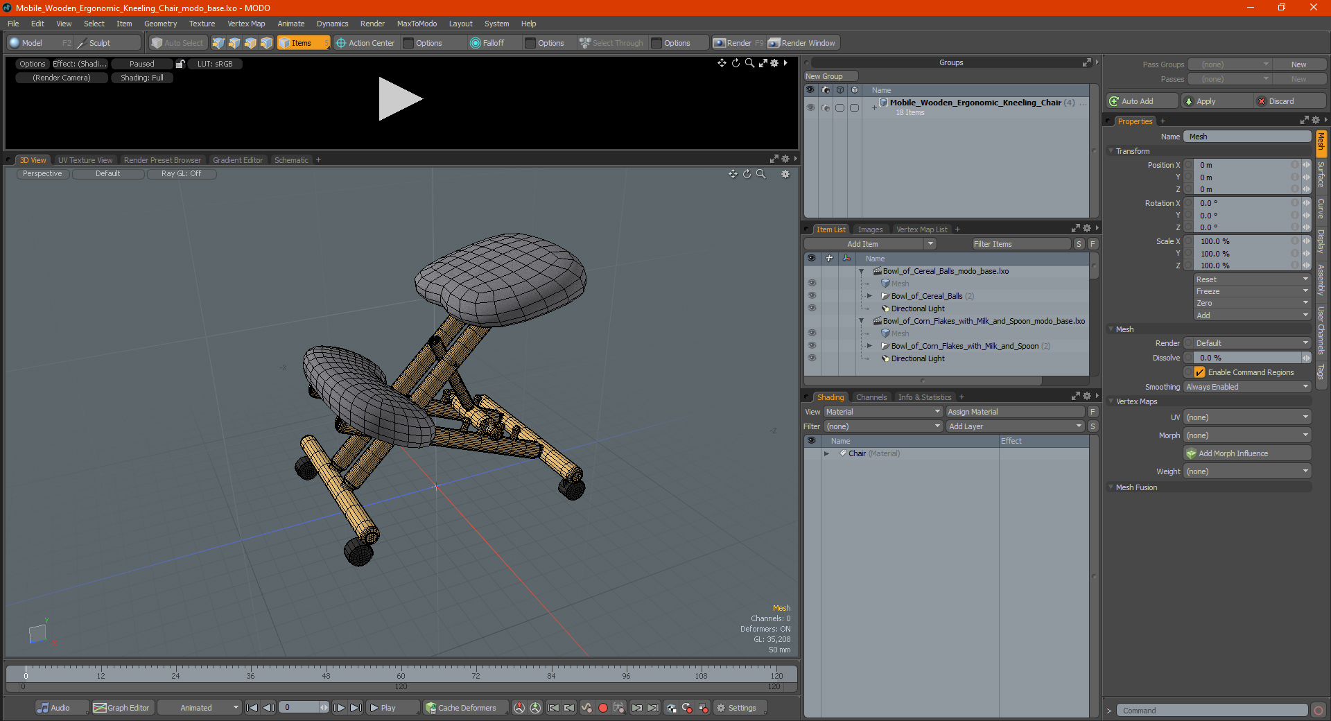 3D Mobile Wooden Ergonomic Kneeling Chair model