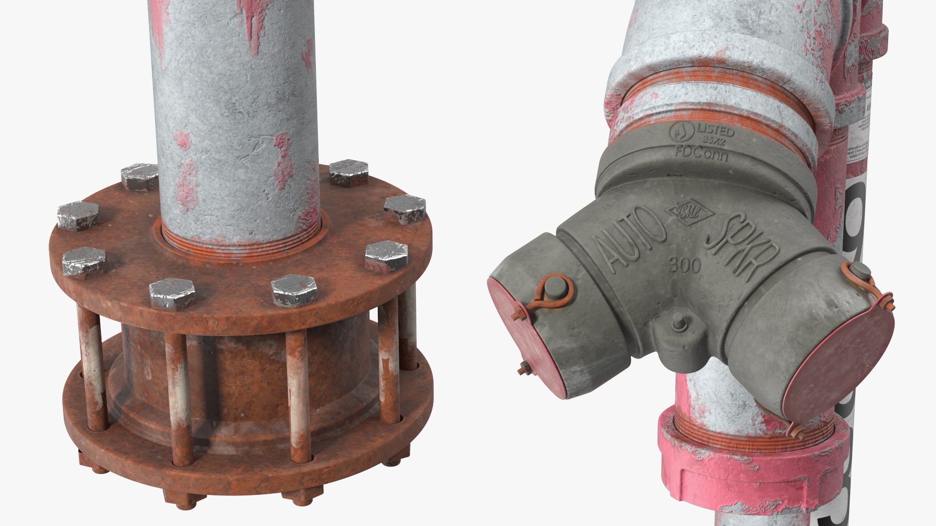 3D Old Double Pipe Fire Hydrant model