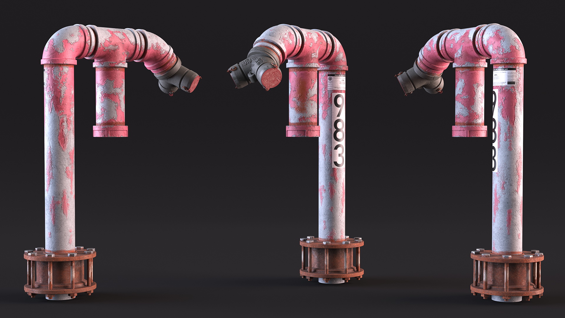 3D Old Double Pipe Fire Hydrant model