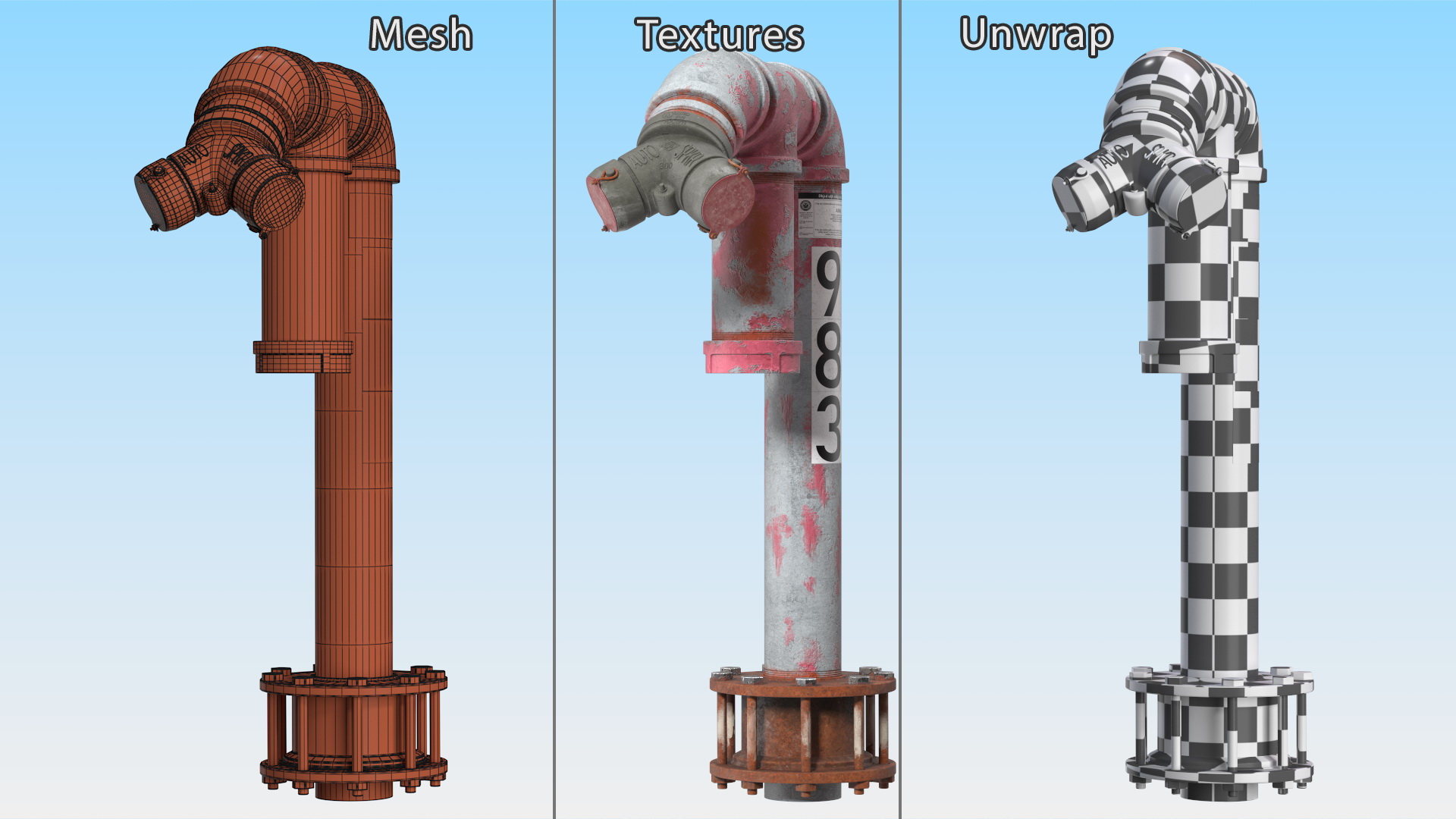 3D Old Double Pipe Fire Hydrant model