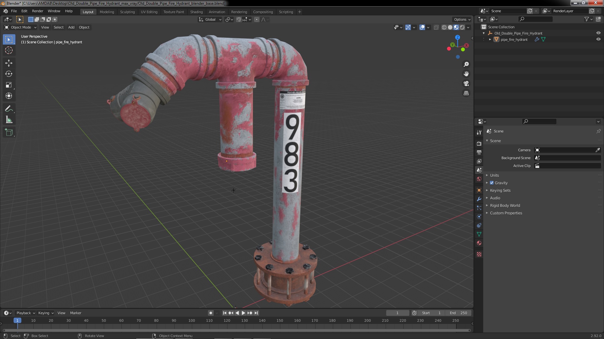3D Old Double Pipe Fire Hydrant model