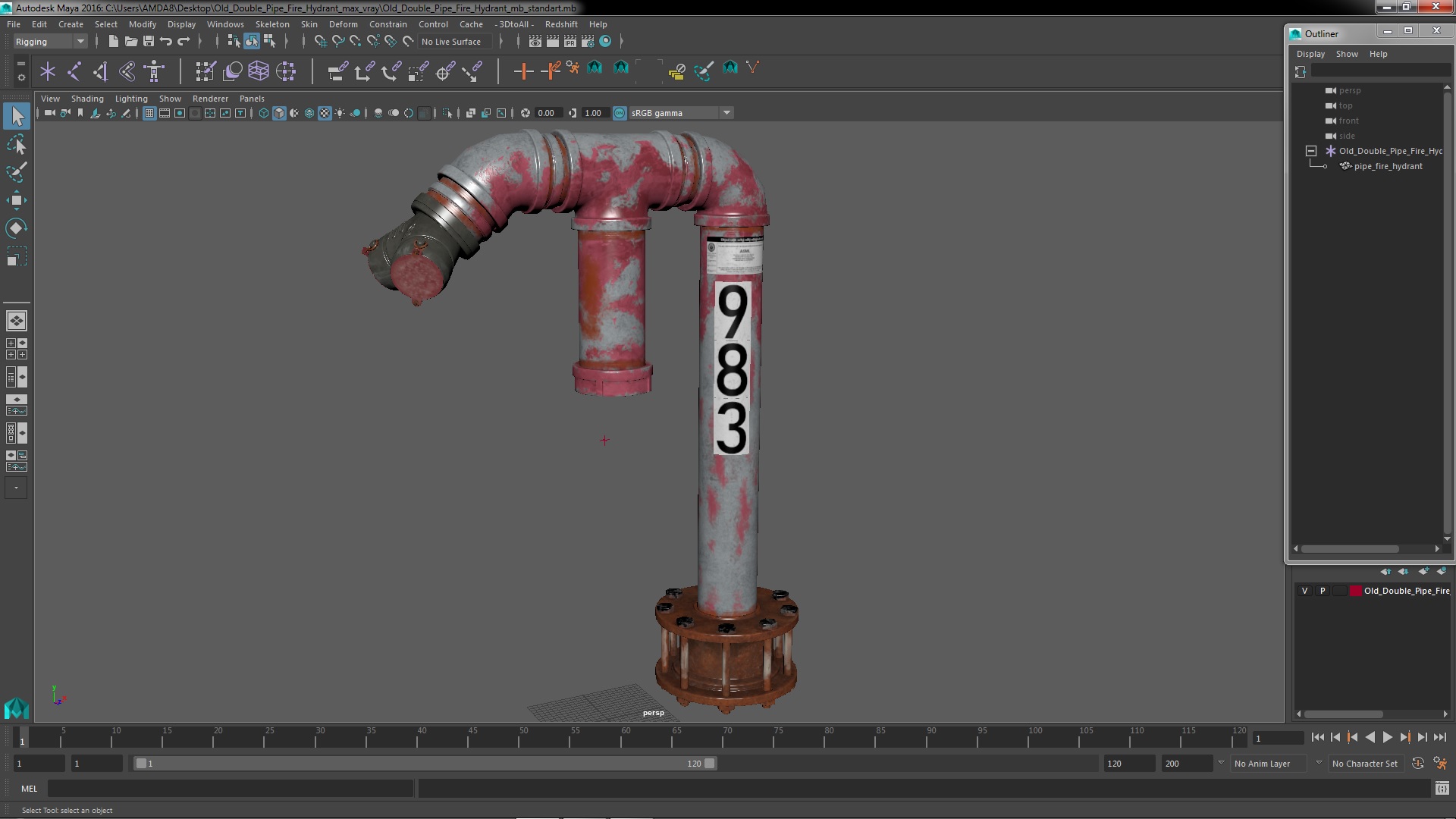 3D Old Double Pipe Fire Hydrant model