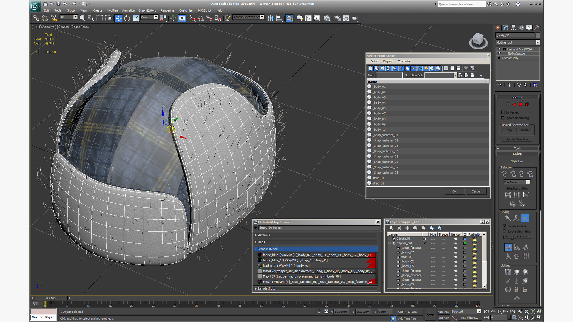 Winter Trapper Hat Fur 3D
