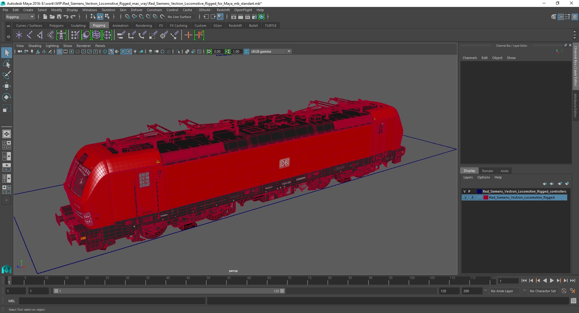 3D Red Siemens Vectron Locomotive Rigged for Maya