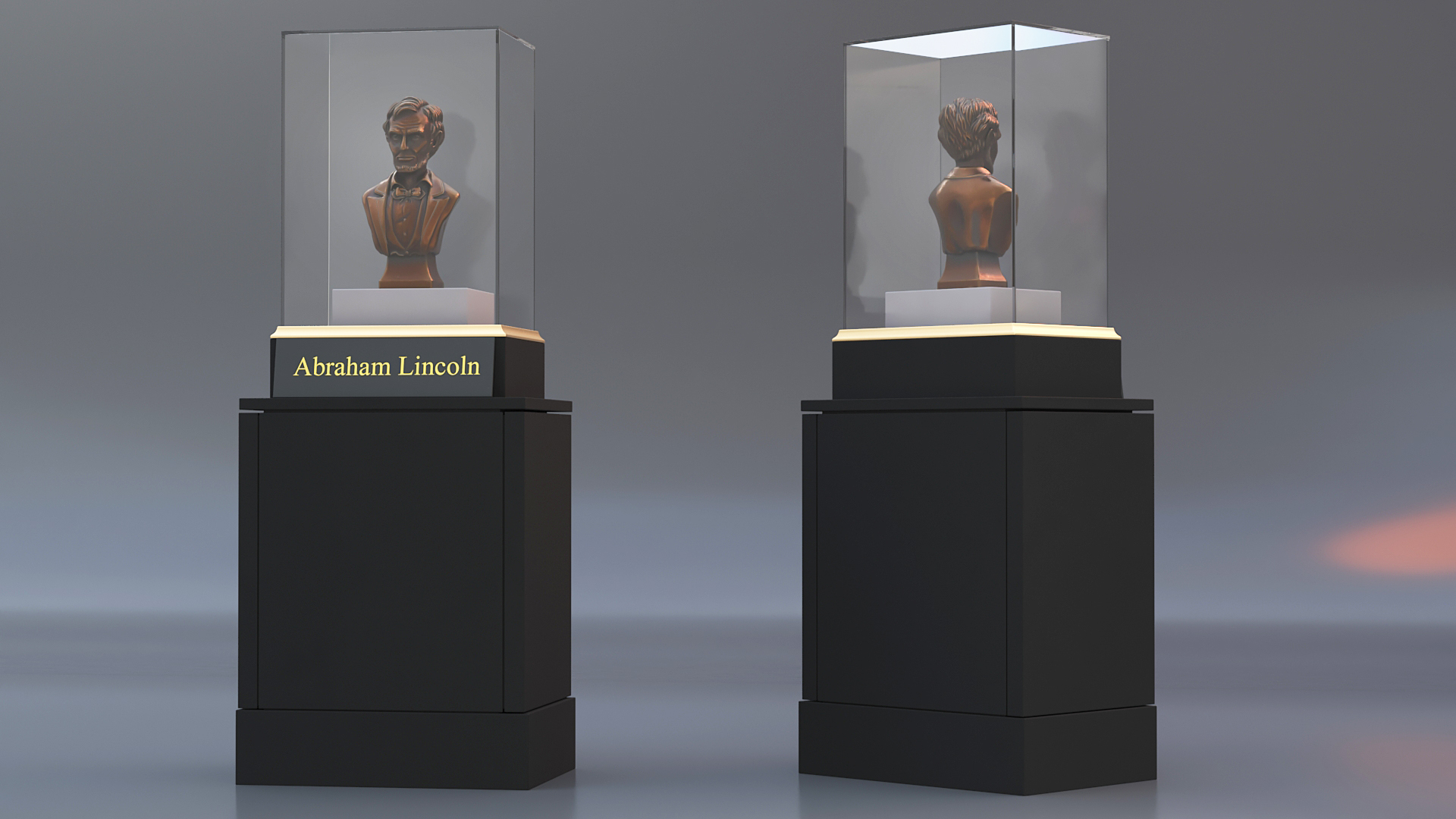 3D Bronze Bust of Lincoln in Museum Stand model