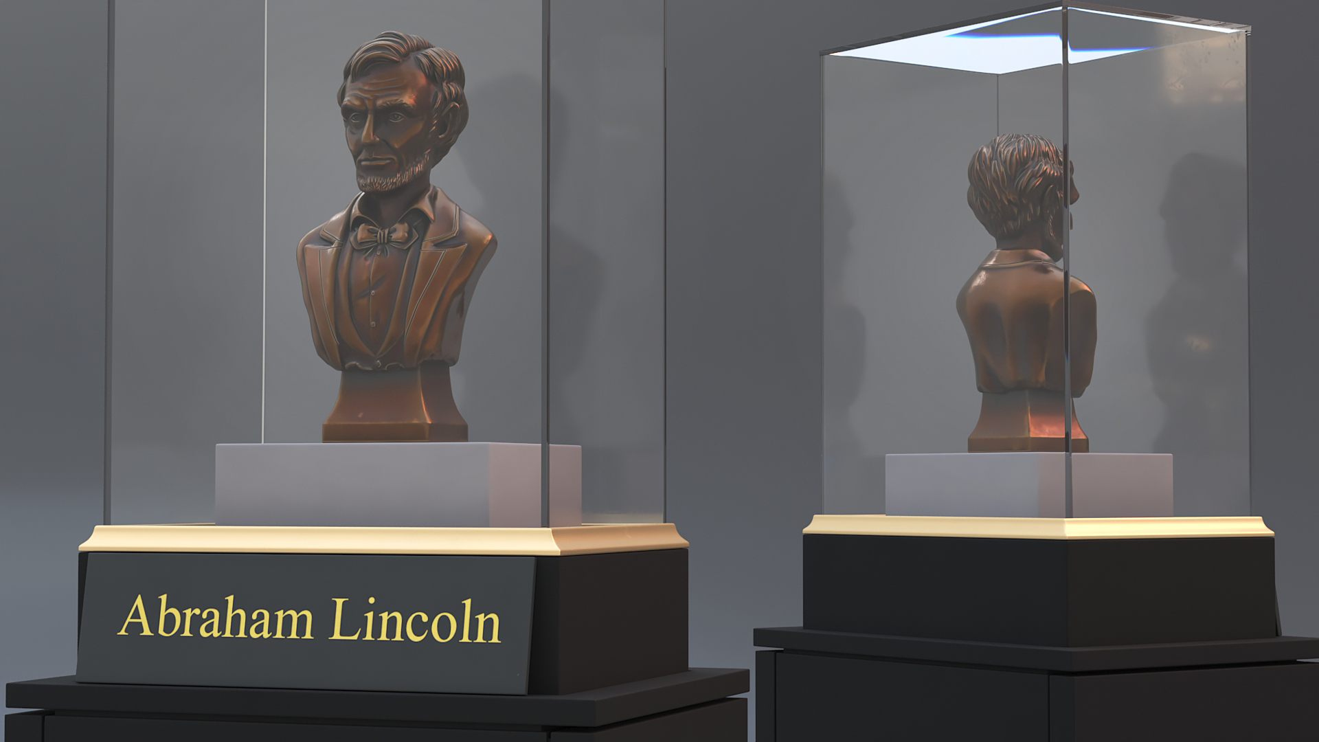 3D Bronze Bust of Lincoln in Museum Stand model