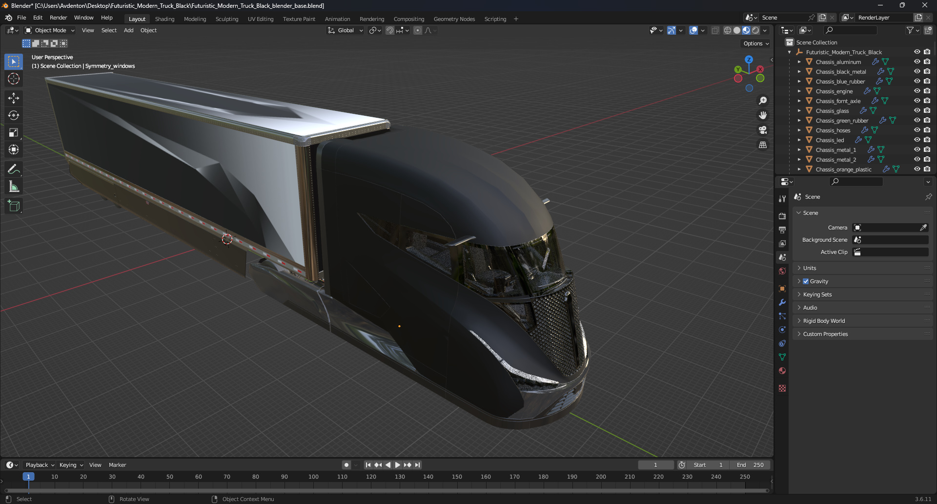 Futuristic Modern Truck Black 3D model