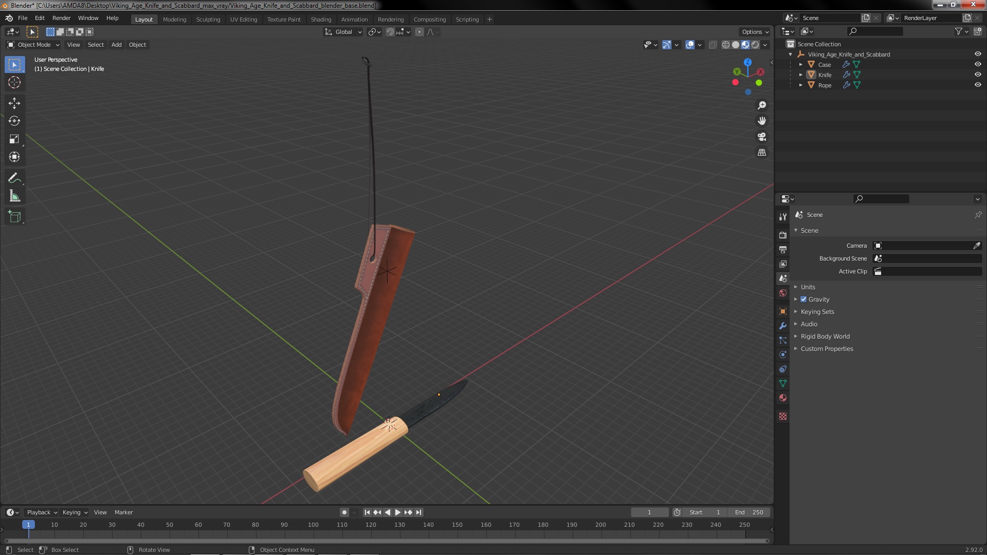 Viking Age Knife and Scabbard 3D model