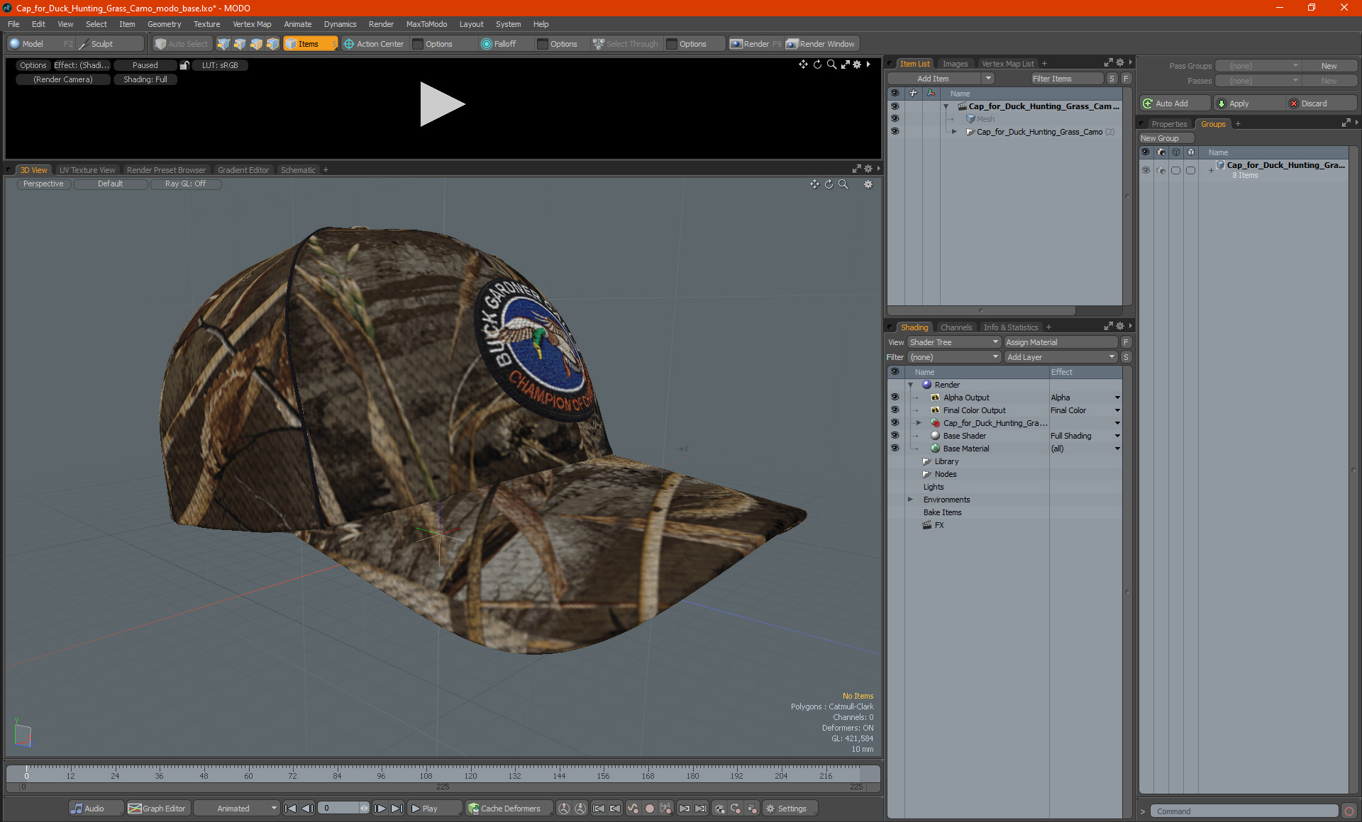 3D Cap for Duck Hunting Grass Camo