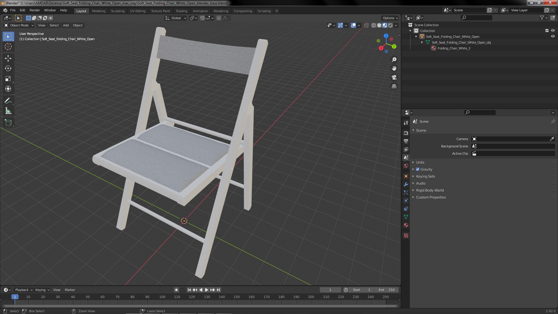 Soft Seat Folding Chair White Open 3D model