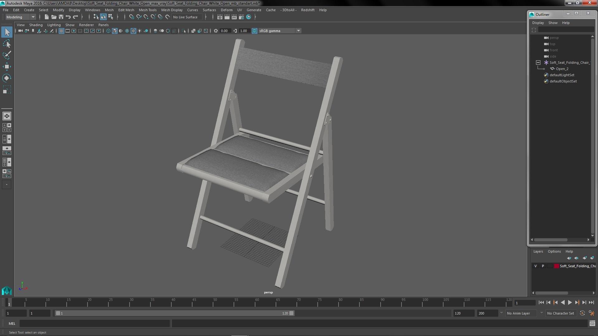 Soft Seat Folding Chair White Open 3D model