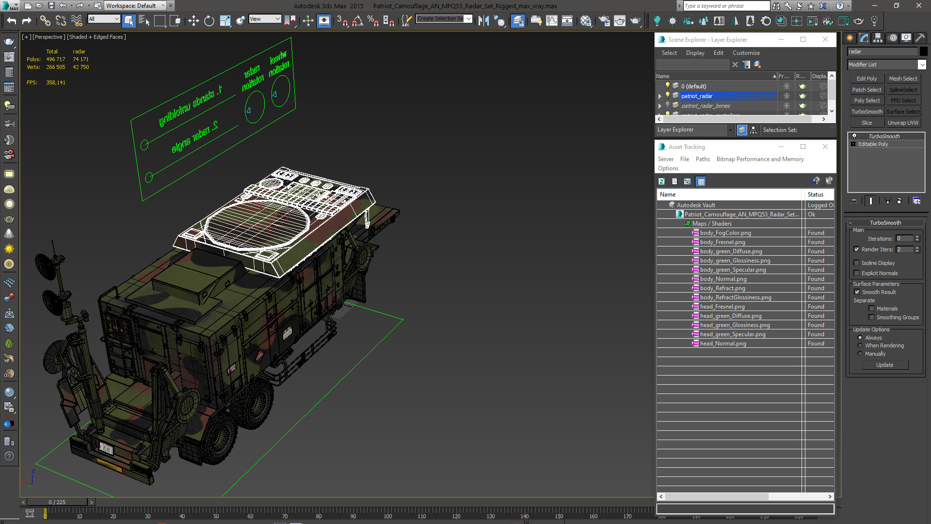 Patriot Camouflage AN MPQ53 Radar Set Rigged 3D model
