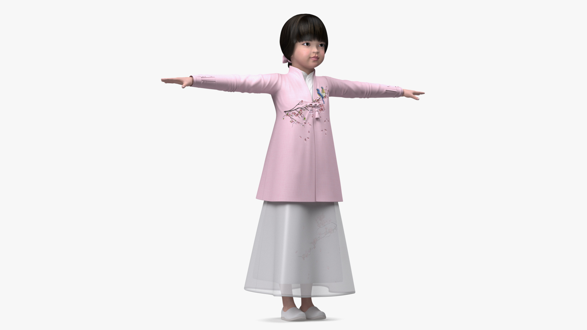 3D Child Girl from Asia in National Costume Rigged for Maya